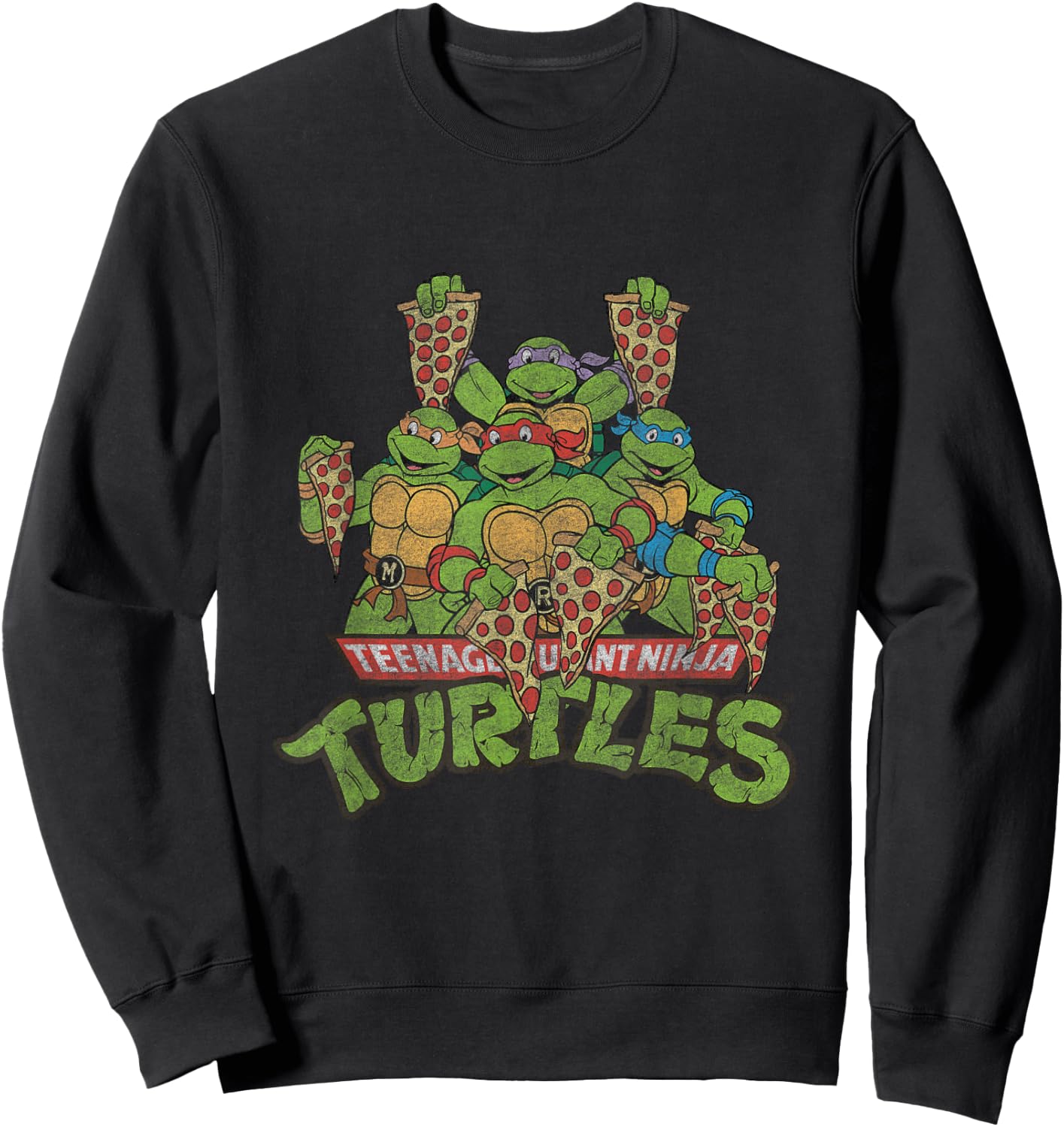 TMNT Ninja Turtles All Characters With Pizzas Sweatshirt - Sweatshirt | Black
