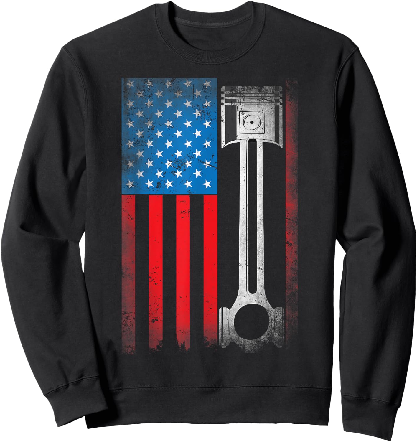 Horsepower Vintage Auto USA US American Flag Piston Racing Sweatshirt - Sweatshirt | Black