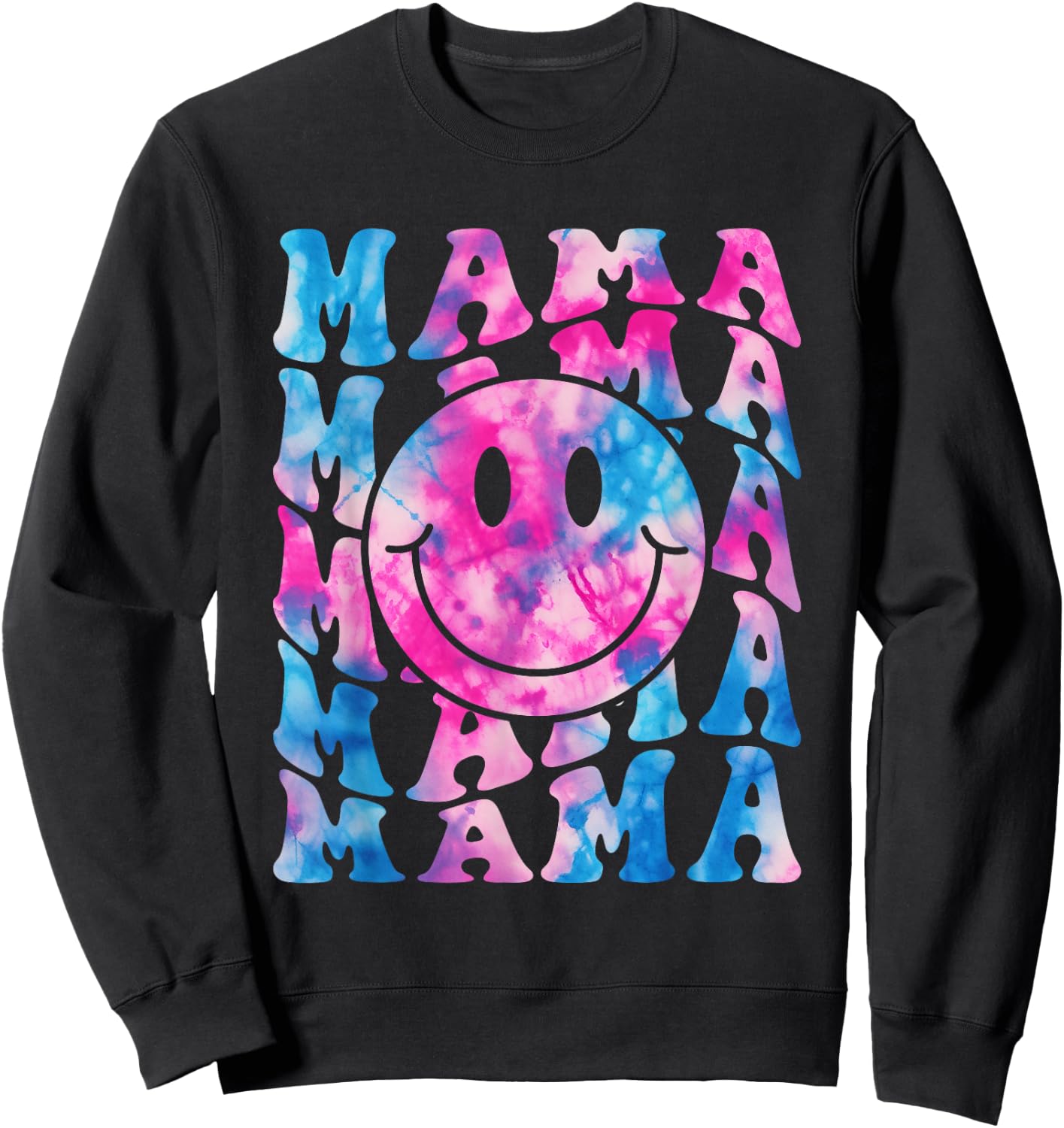 MAMA Tie Dye Retro Happy Face Family Matching Mother's Day Sweatshirt - Sweatshirt | Black
