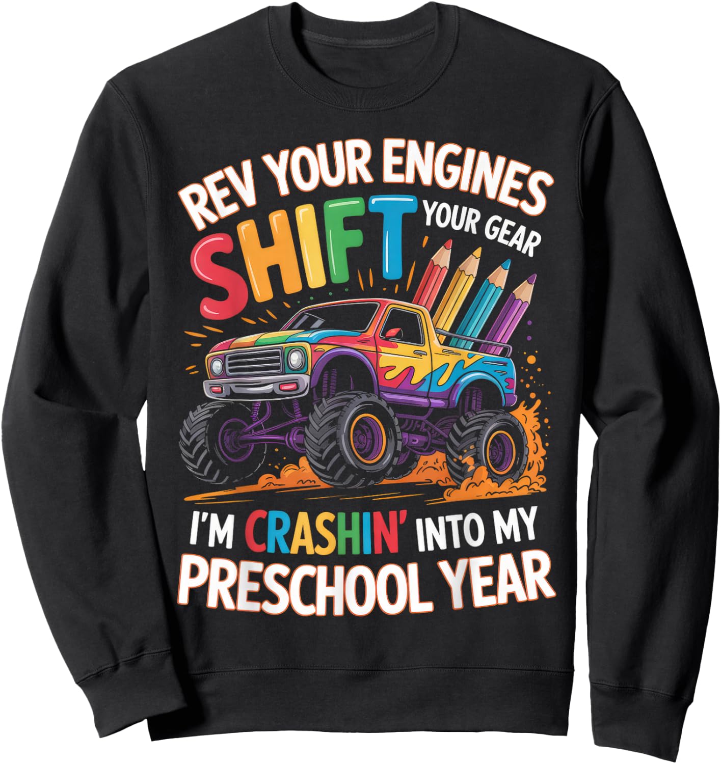 Back to School Pre-K Preschool Monster Truck First Day Boys Sweatshirt - Sweatshirt | Black