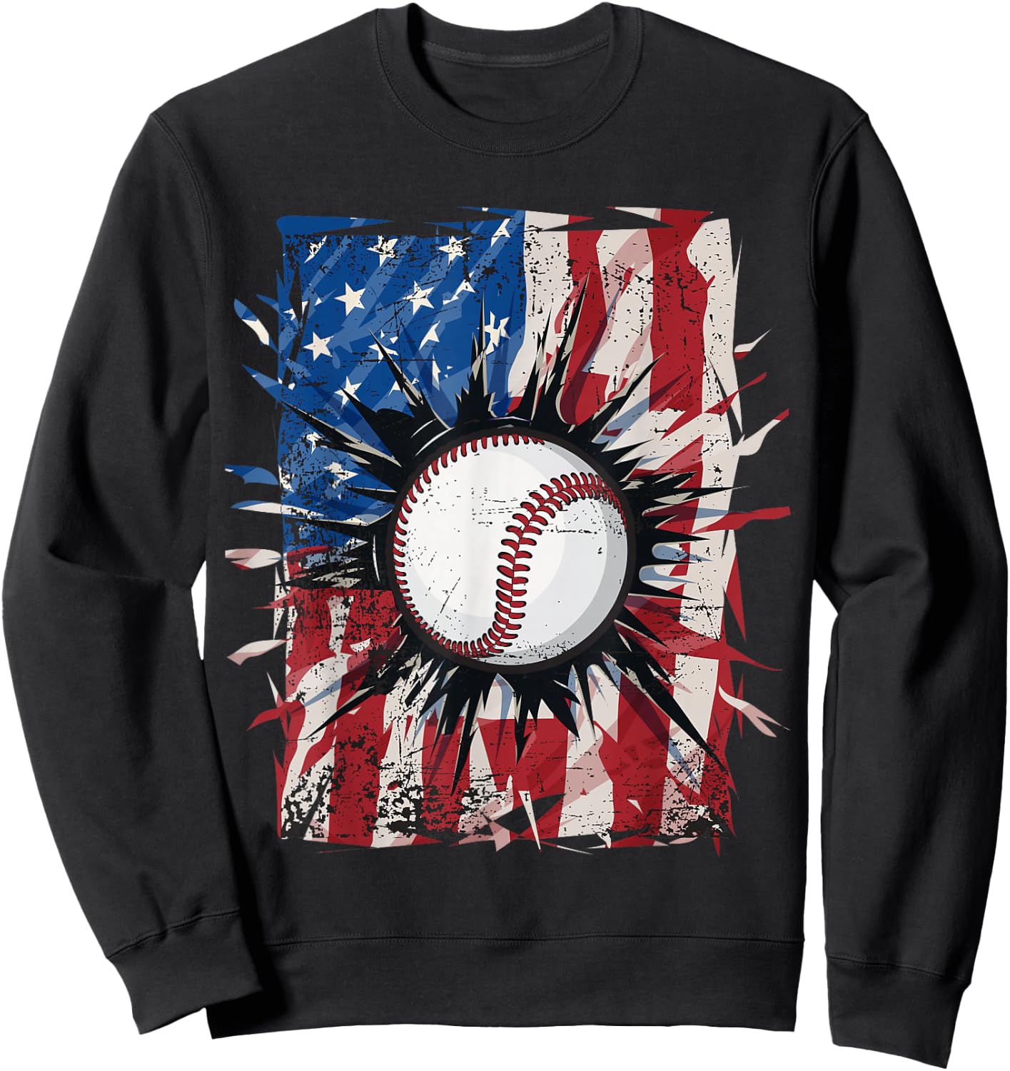 Patriotic Baseball 4th of July Men USA American Flag Boys Sweatshirt - Sweatshirt | Black