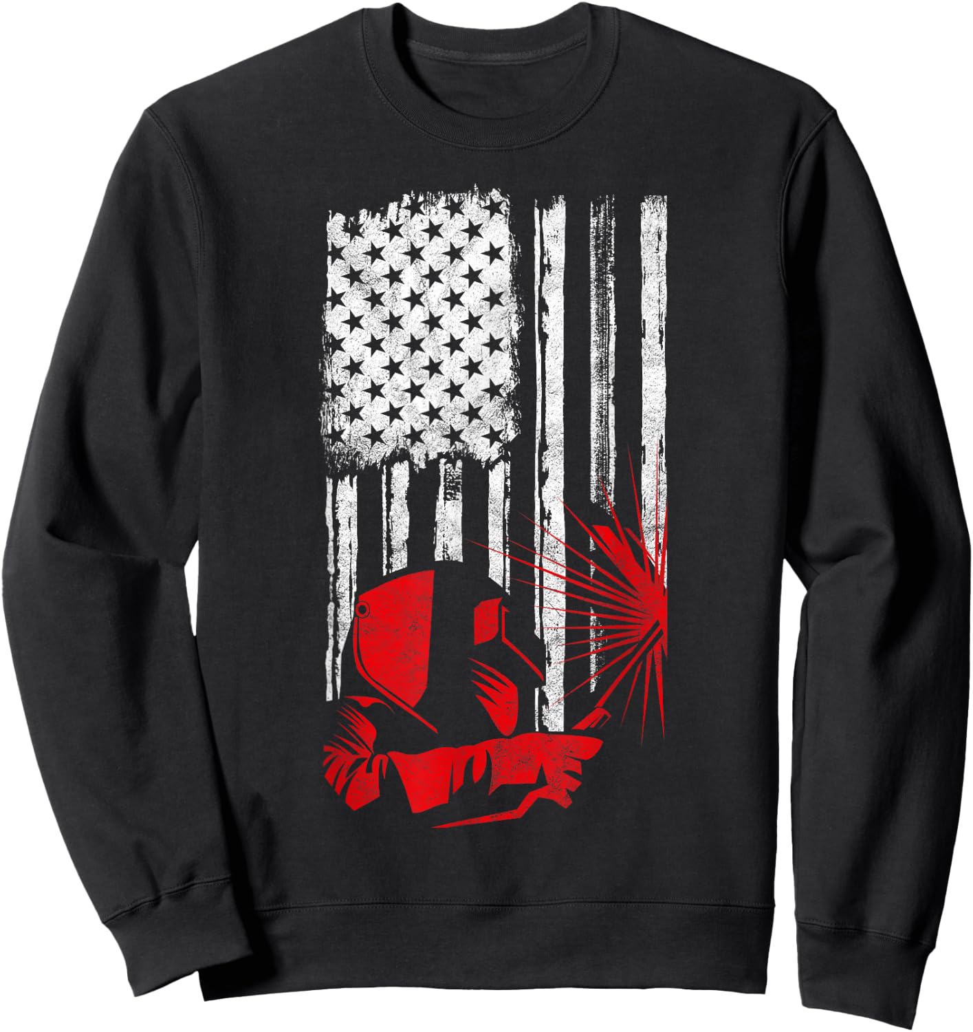Welder American Flag Welding Gift Usa Distressed Helmet Sweatshirt - Sweatshirt | Black