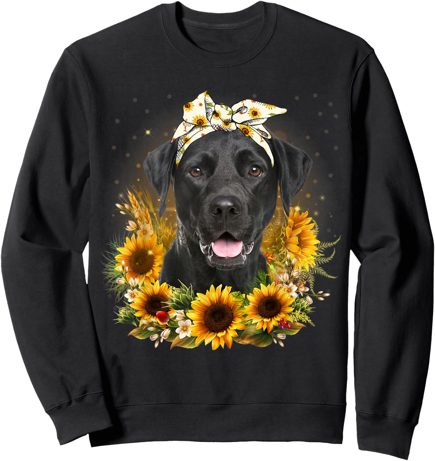 Sunflower Black Labrador Dog Mothers Day Sweatshirt - Sweatshirt | Black