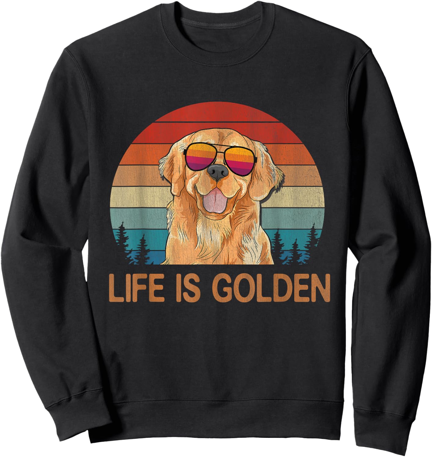 Life Is Golden Vintage Golden Retriever Dog Lover Dad Mom Sweatshirt - Sweatshirt | Black