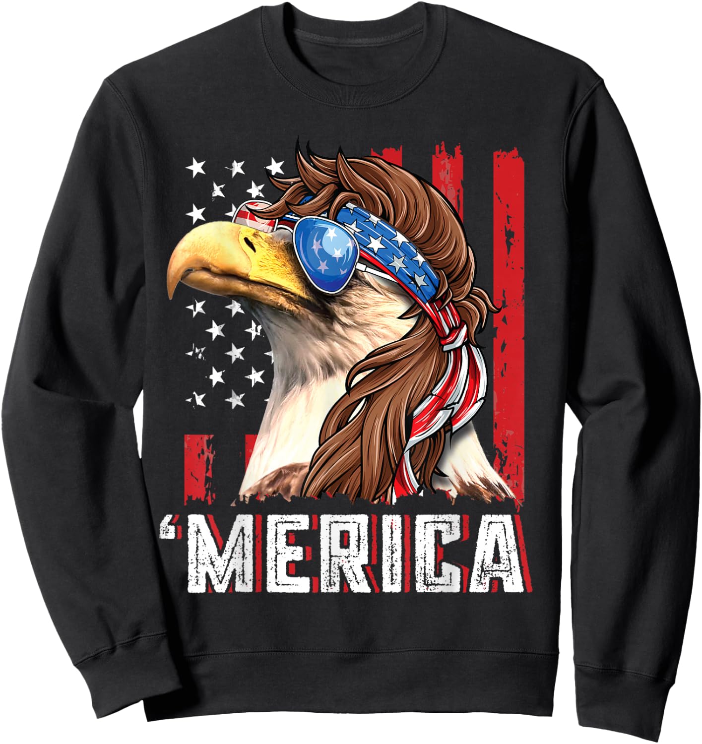 Patriotic Bald Eagle Mullet Merica USA Flag 4th of July Sweatshirt - Sweatshirt | Black