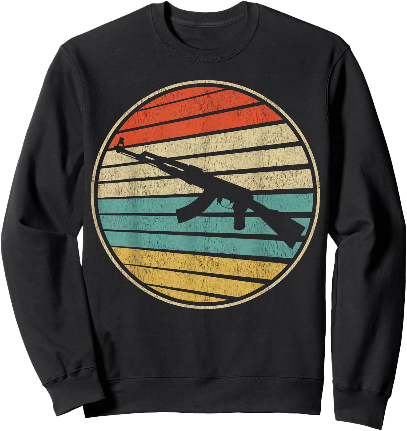 Gun Lover Retro Vintage 70s 80s AK-47 Assault Rifle Art Fun Sweatshirt - Sweatshirt | Black