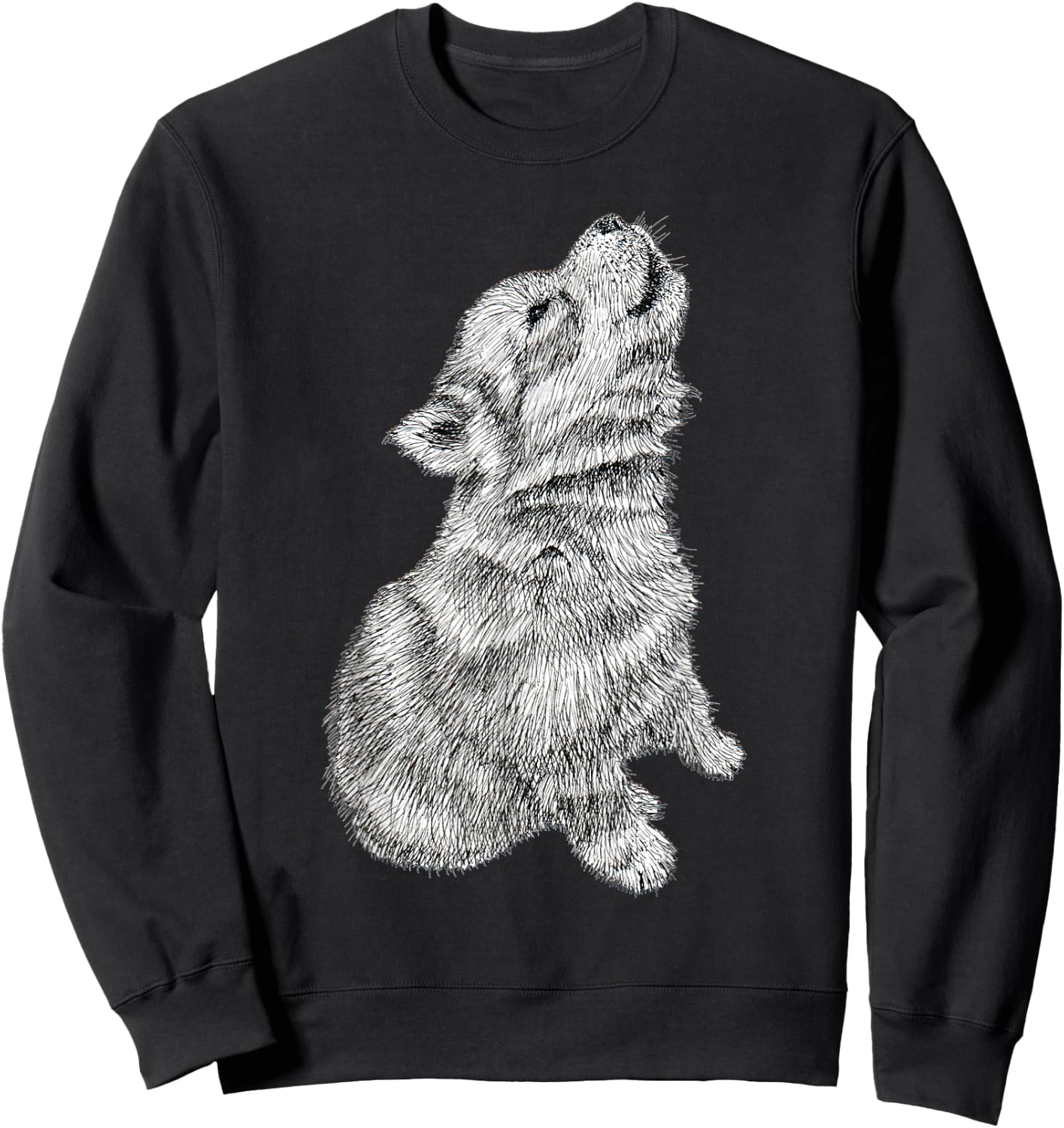 Cute Baby Howling Wolf Cub Sketch Sweatshirt - Sweatshirt | Black