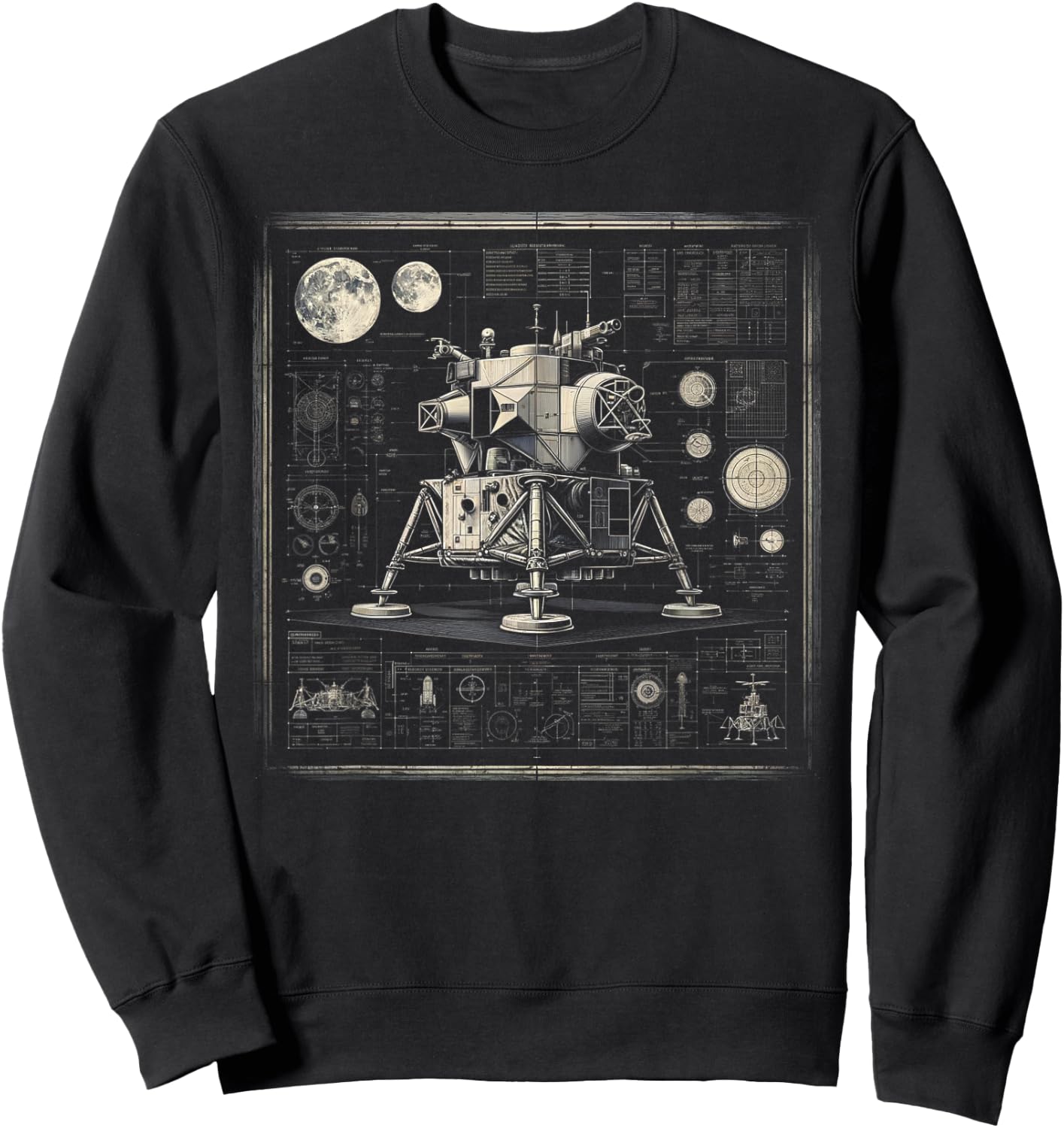 Moon Lander Technical drawing Sweatshirt - Sweatshirt | Black