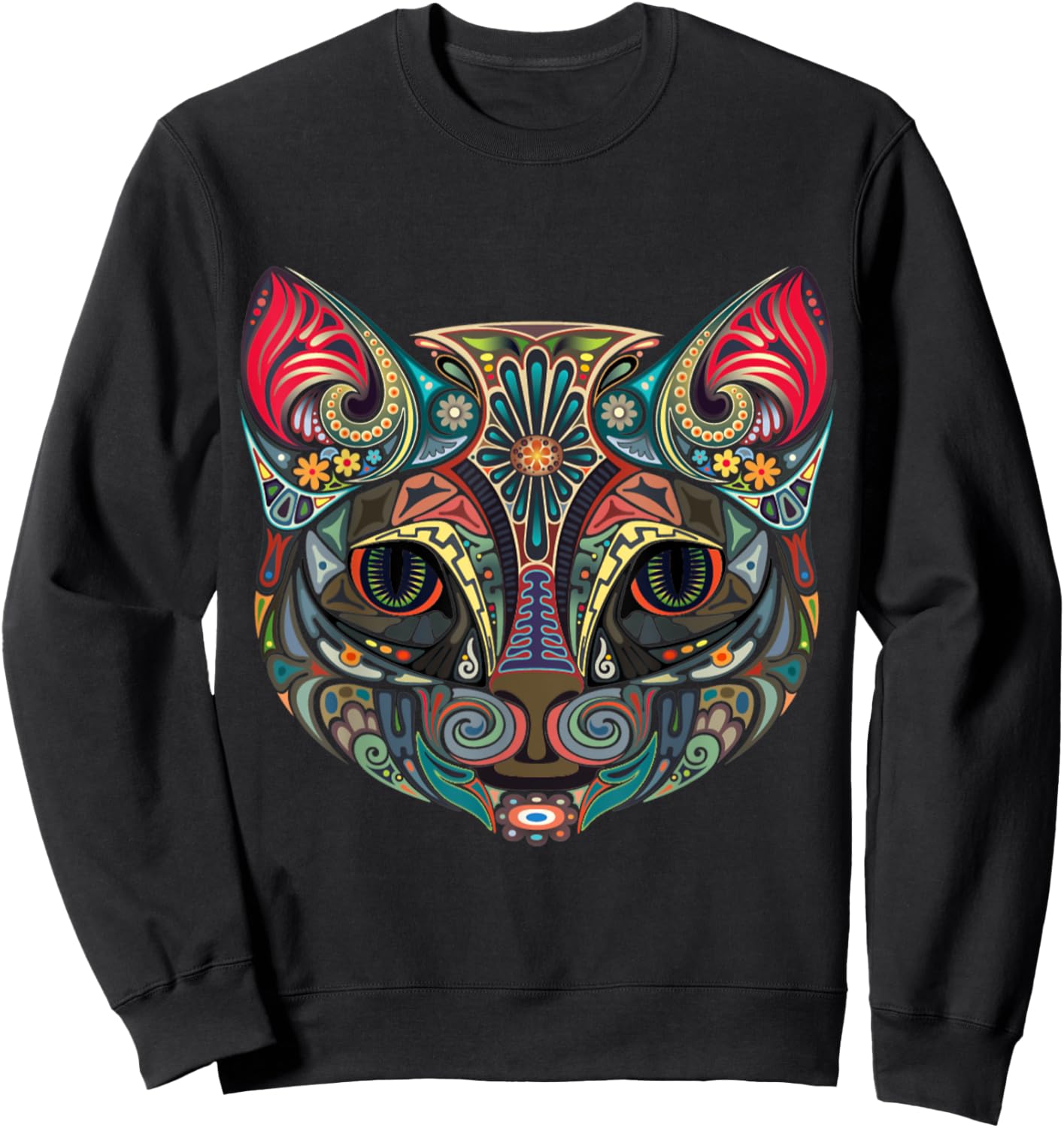 Sugar Skull Cat Day Of The Dead Cat Halloween Cinco De Mayo Men Women Kids Sweatshirt - Sweatshirt | Black