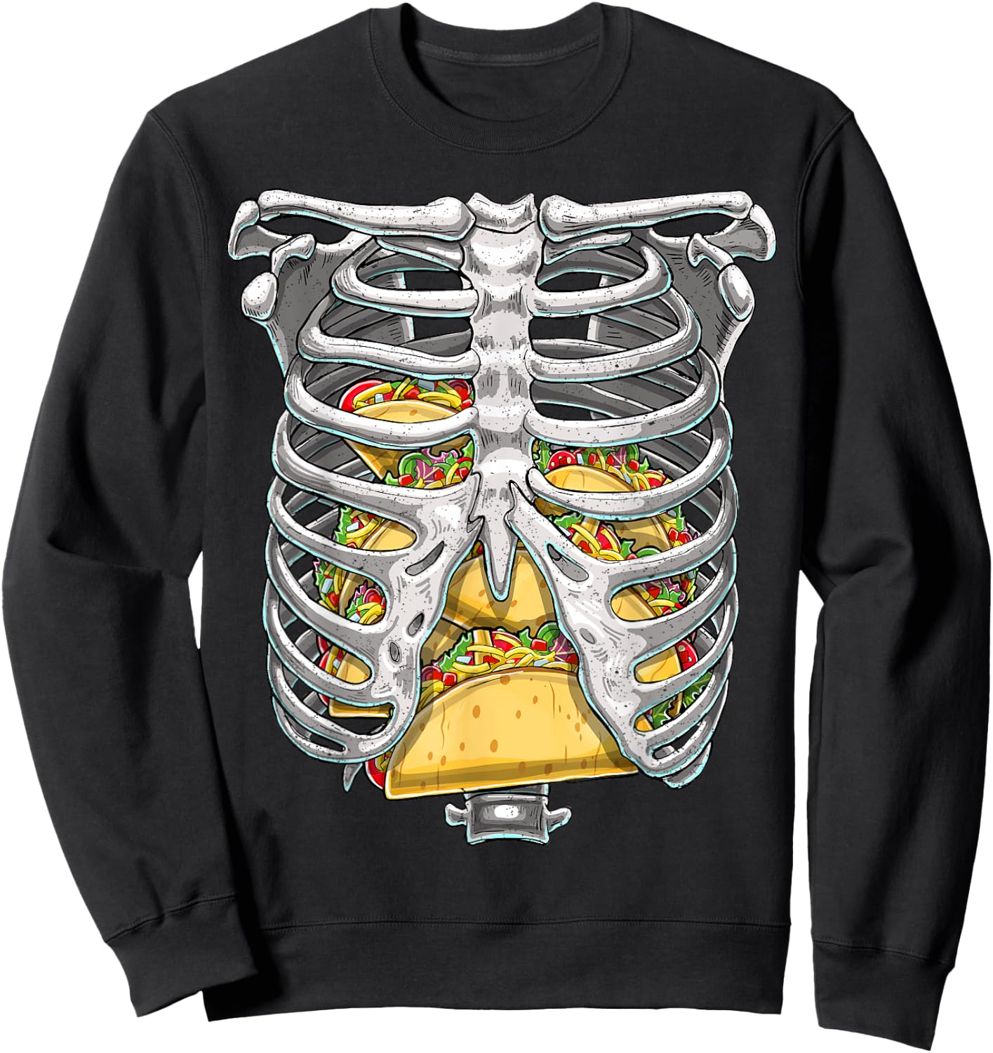 Skeleton Rib Cage T Shirt Halloween Taco Skeleton Costume Sweatshirt - Sweatshirt | Black