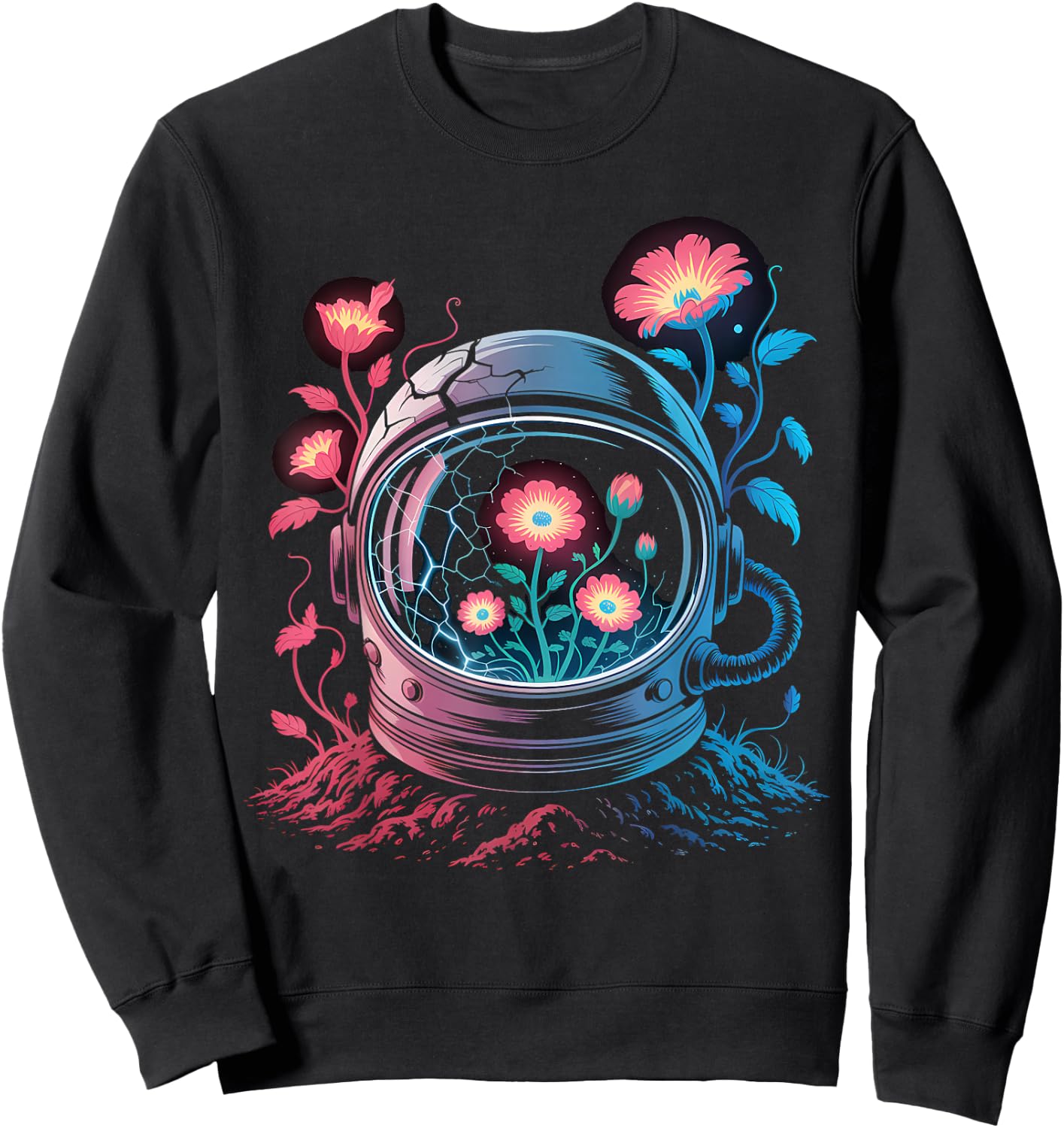 Astronaut Helmet Flowers Space Bloom Art Sweatshirt - Sweatshirt | Black