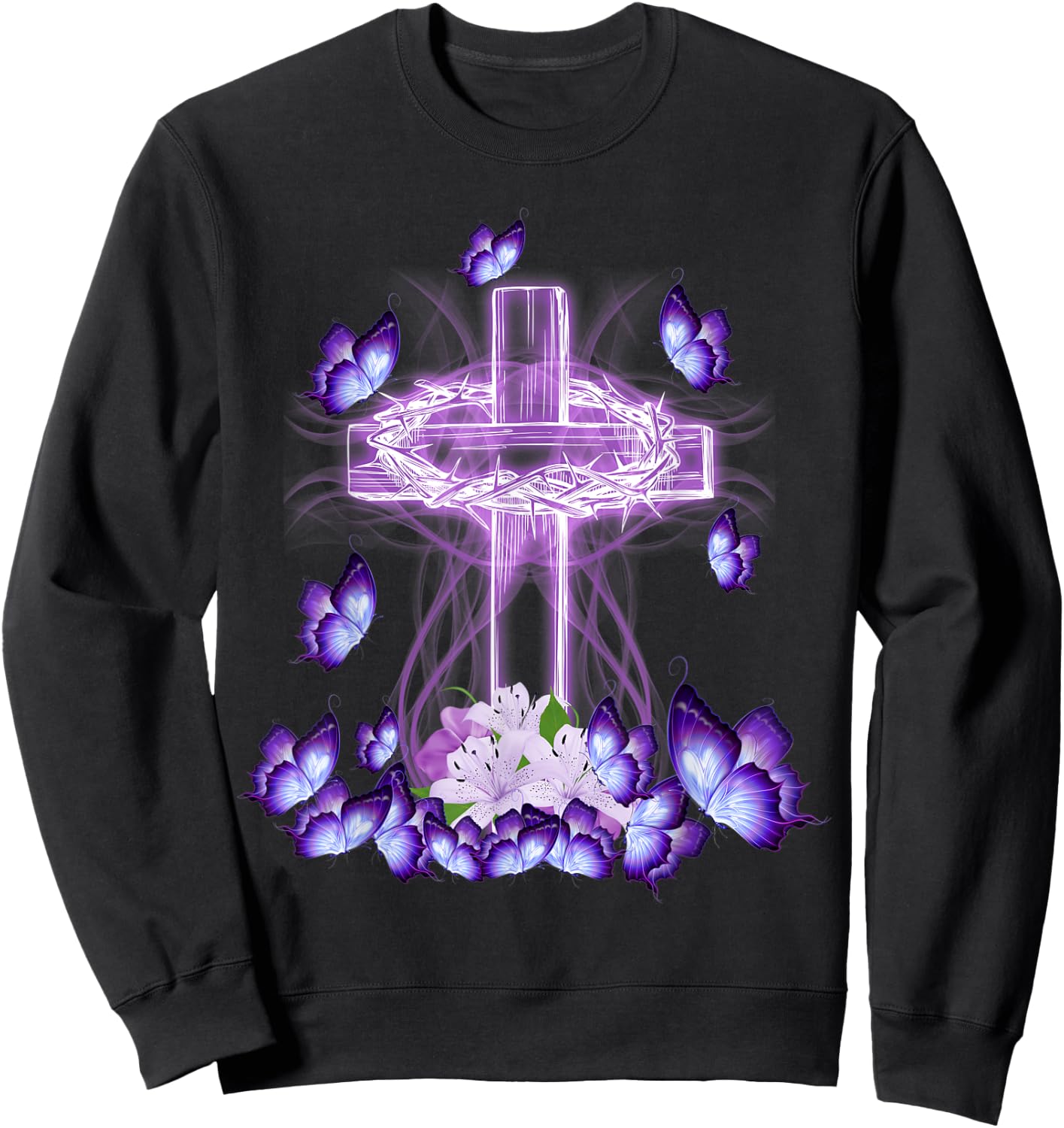Beautiful Cross And Butterflies for Jesus Lovers Sweatshirt - Sweatshirt | Black