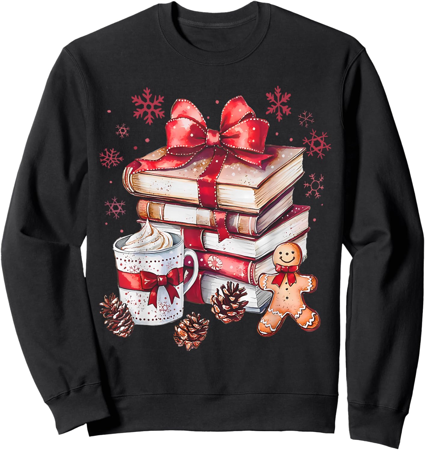 Girly Coquette Gingerbread Books and Hot Cocoa Cozy Season Sweatshirt - Sweatshirt | Black