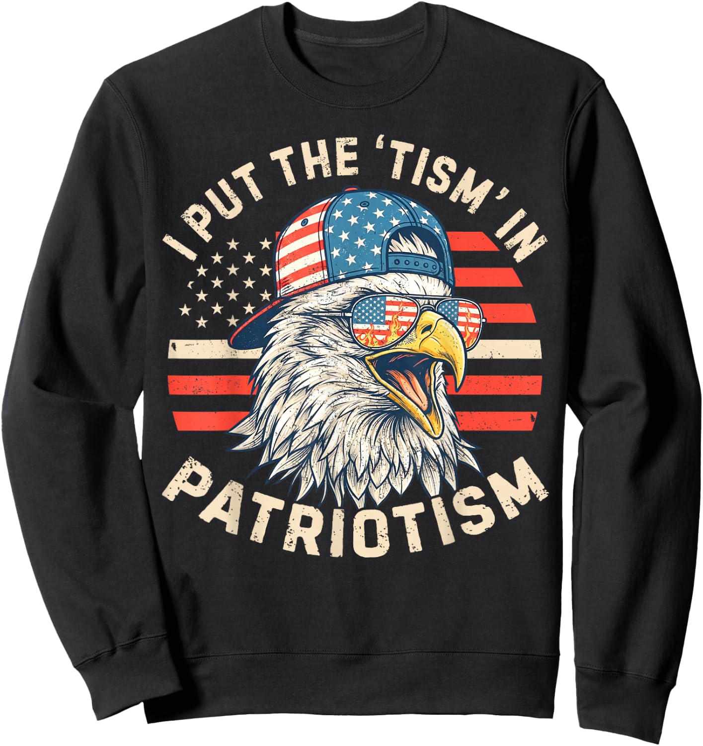 I Put The Tism in Patriotism Athletic Eagle 4th of July Kids Sweatshirt - Sweatshirt | Black