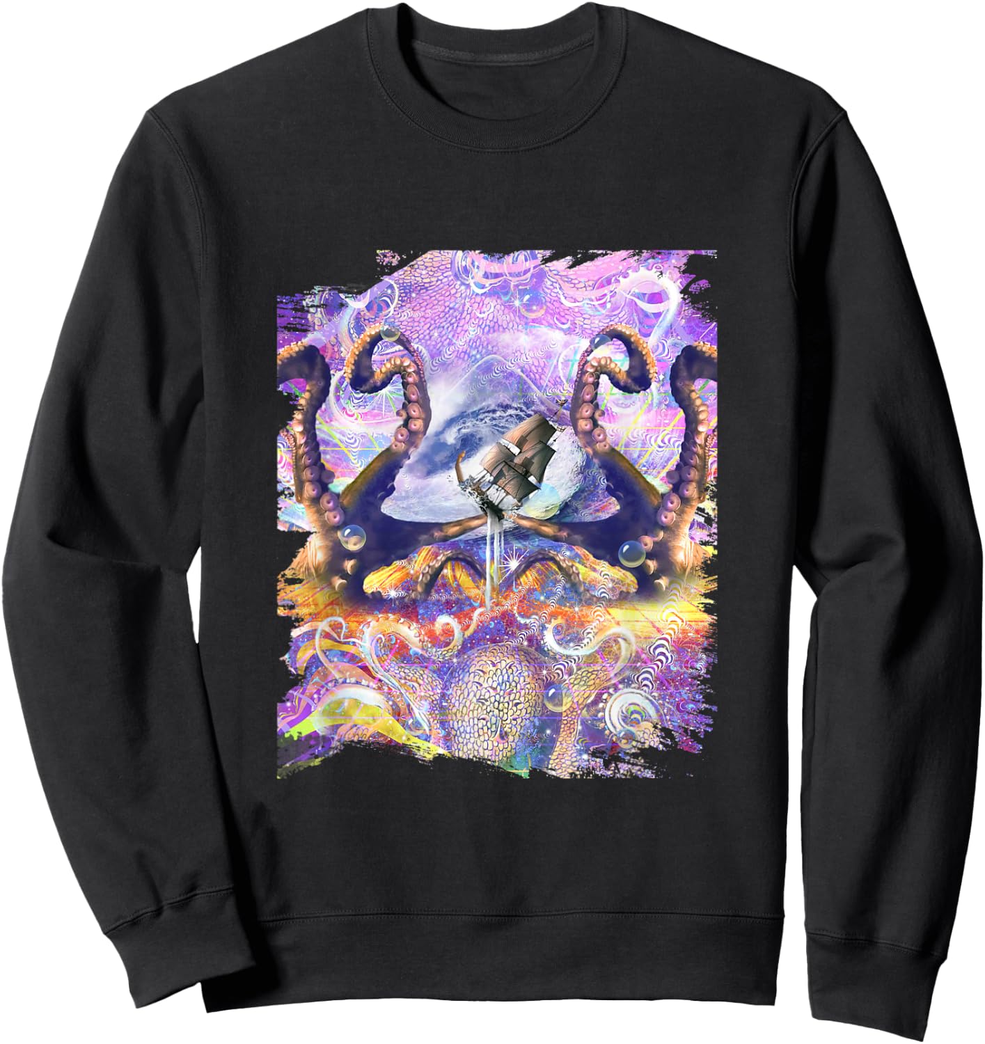 Sea Octopus Monster Trippy Rave Sweatshirt - Sweatshirt | Black