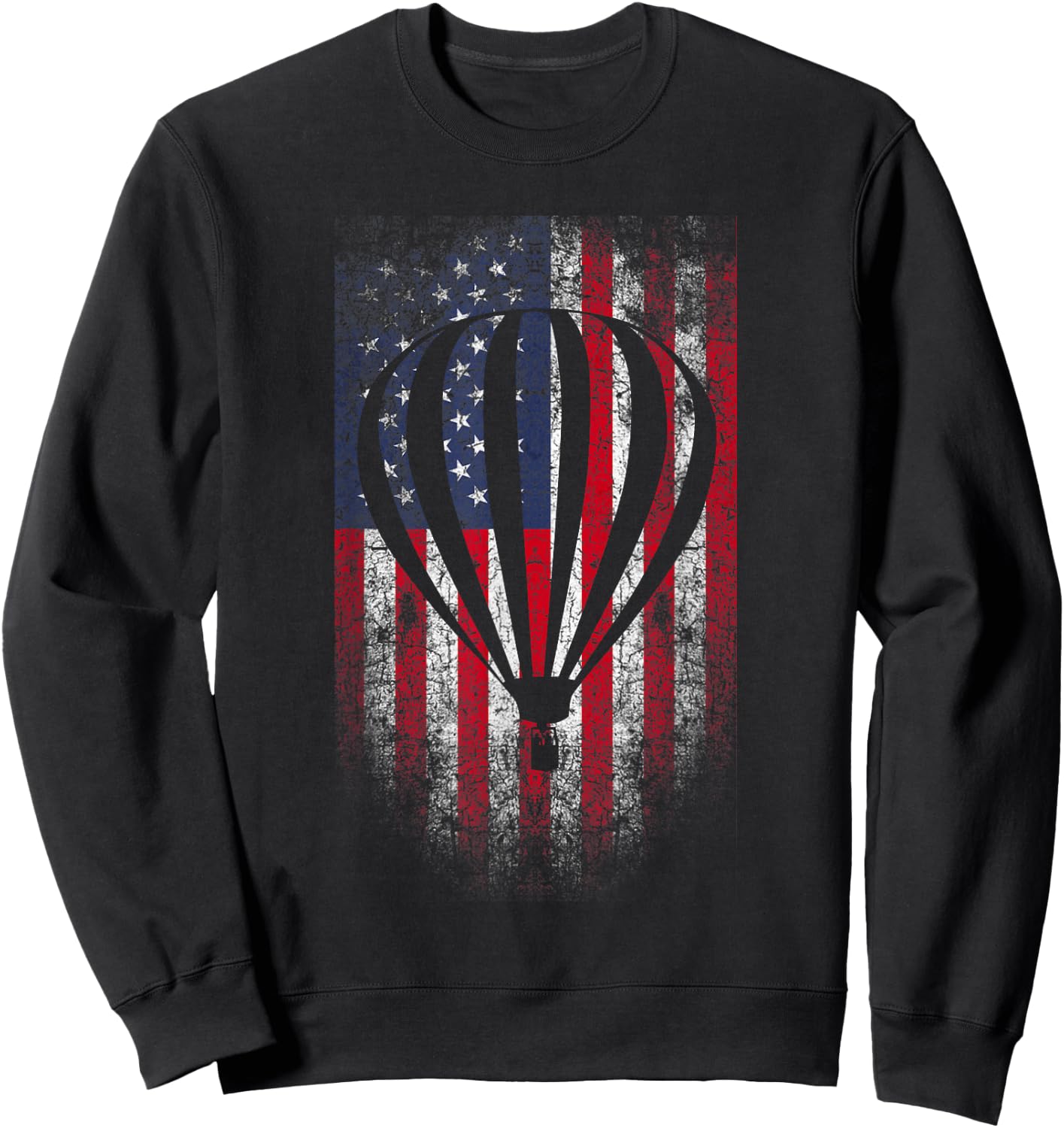 Hot Air Balloon Vintage USA Flag Sweatshirt - Sweatshirt | Black