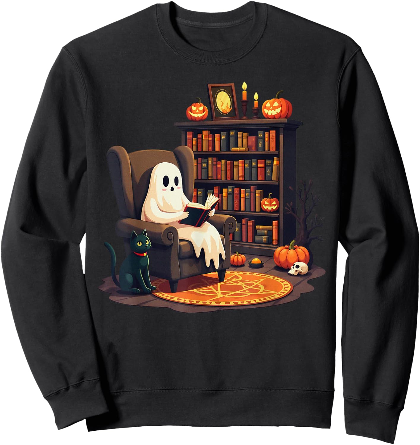 Retro Ghost Reading Books, Librarian Ghost Halloween Teacher Sweatshirt - Sweatshirt | Black