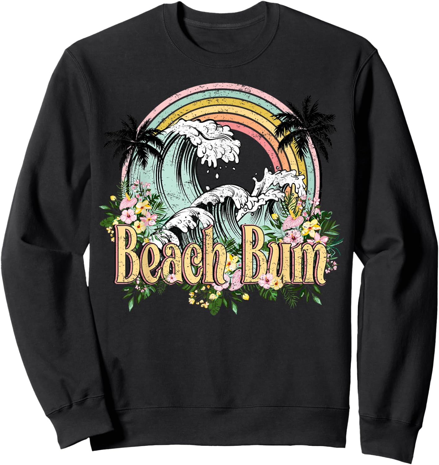 Vintage Retro Beach Bum Tropical Summer Vacation Gifts Women Kids Sweatshirt - Sweatshirt | Black