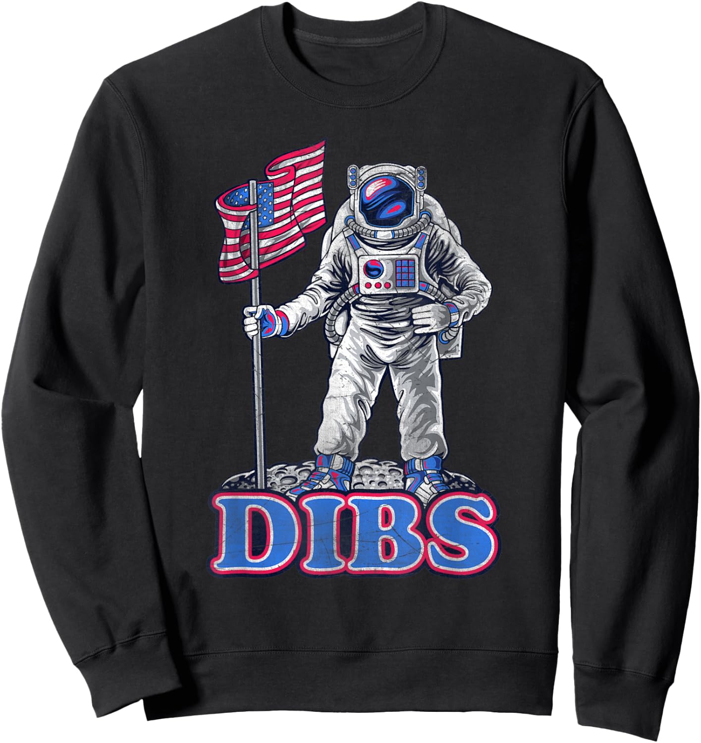 American Flag Astronaut Moon Dibs Red White Blue 4th of July Kids Men Sweatshirt - Sweatshirt | Black