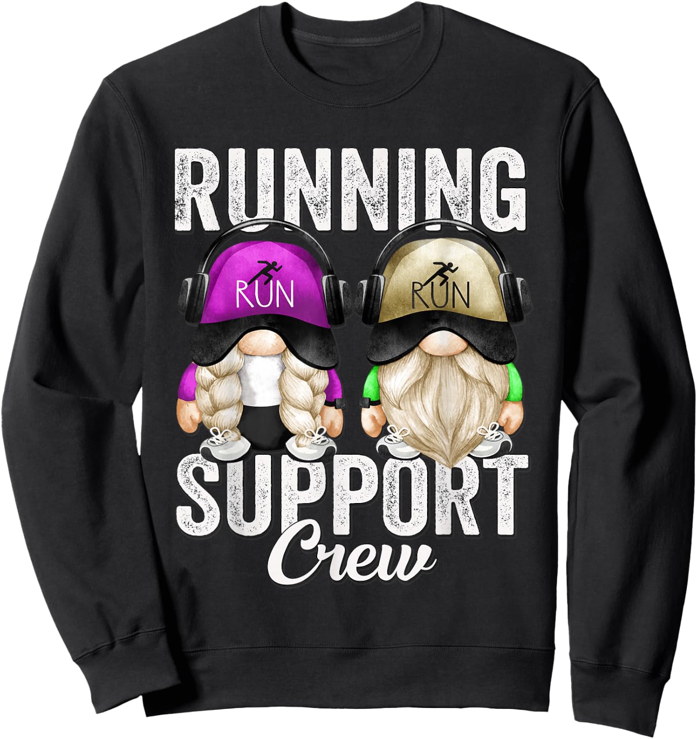Funny Running Support Crew Gnomies For Half Marathon Runners Sweatshirt - Sweatshirt | Black