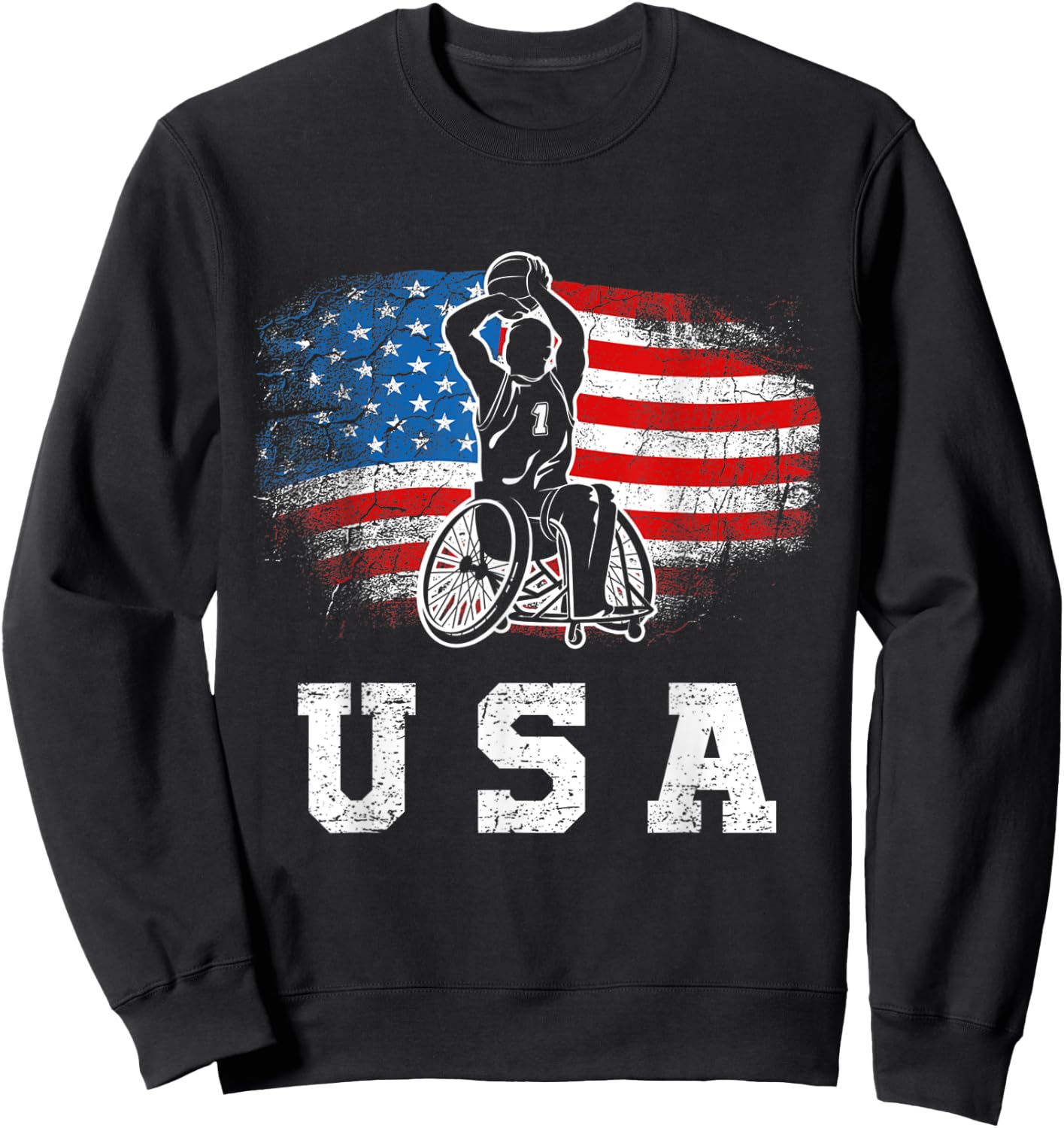 Wheelchair Basketball,Disability Sports Handicap Usa Flag Sweatshirt - Sweatshirt | Black