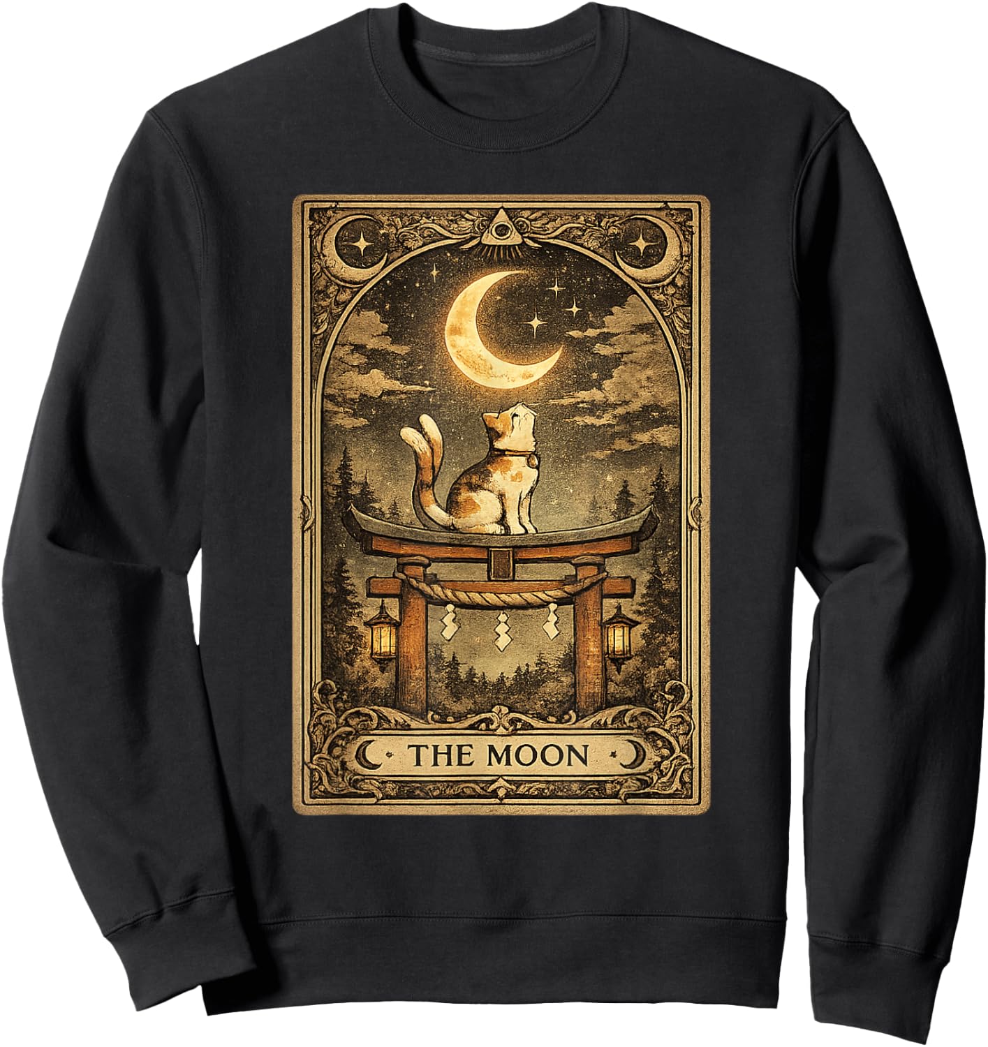 The Moon Tarot Card Nekomata Cat Yokai Japanese Occult Art Sweatshirt - Sweatshirt | Black