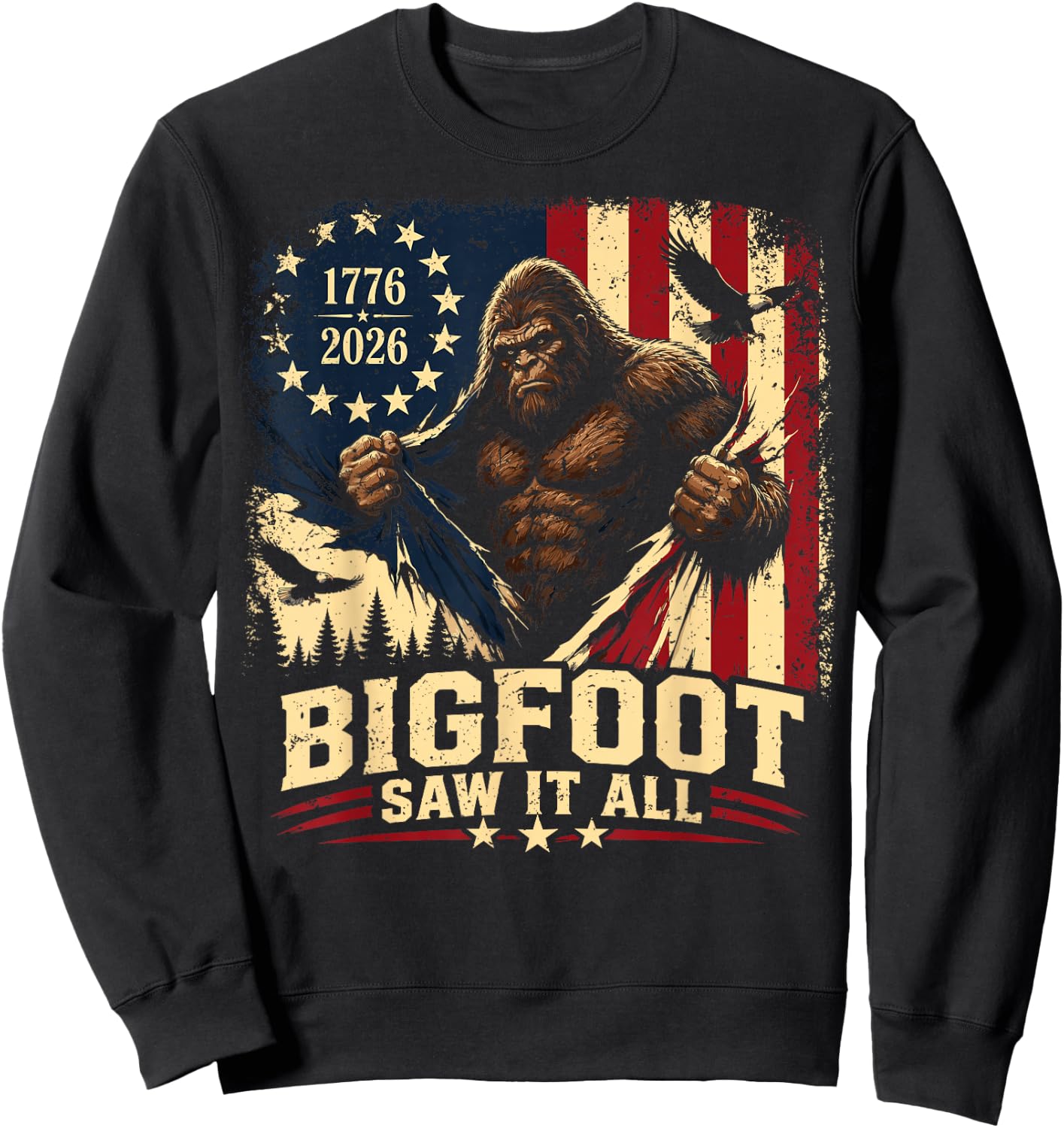 Bigfoot Saw It All 250 Years American 250th Anniversary USA Sweatshirt - Sweatshirt | Black
