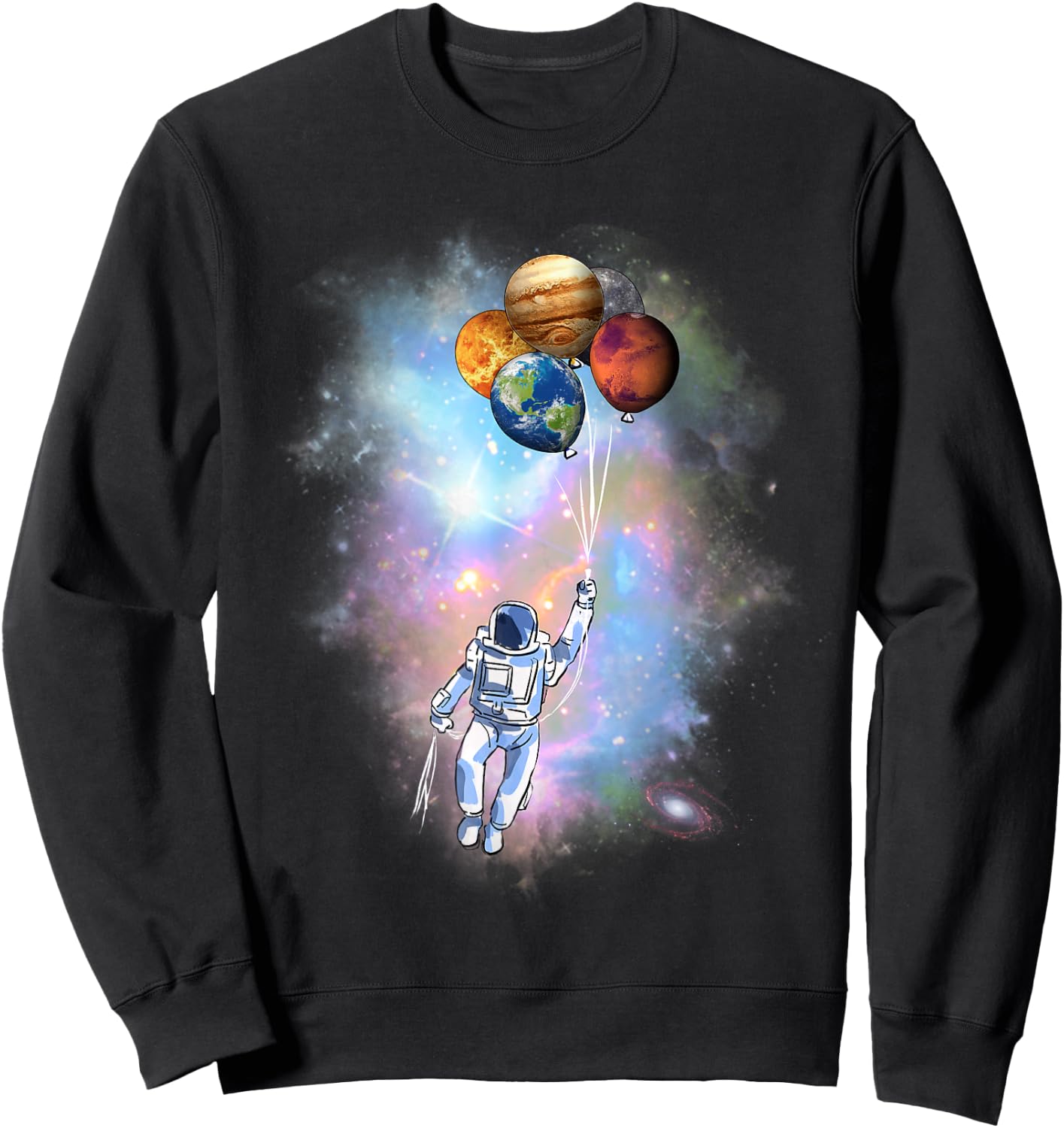 Astronaut Planet Balloon Space Exploration Sweatshirt - Sweatshirt | Black
