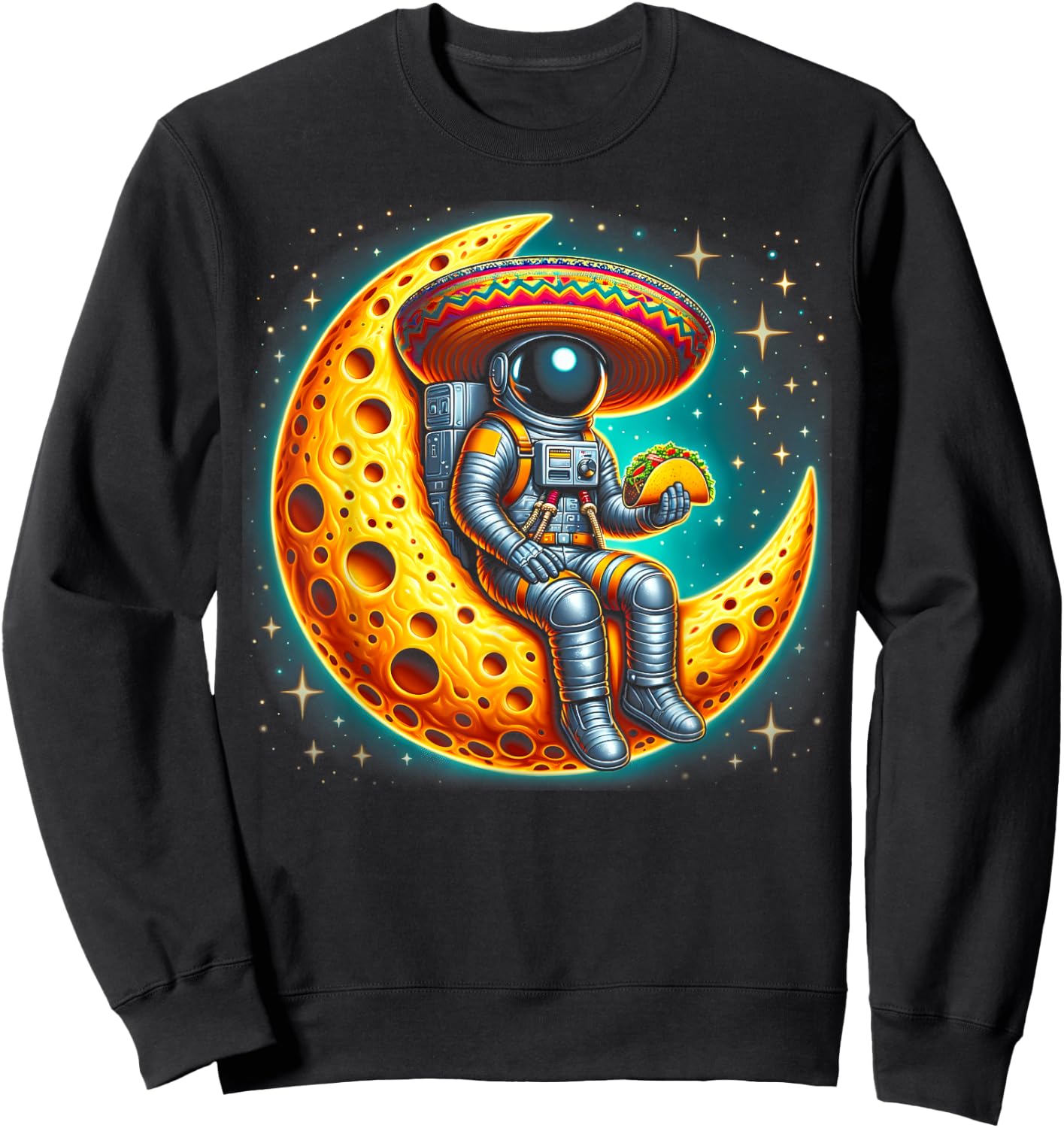 Cinco De Mayo Astronaut Space Mexico Sombrero Taco Moon Sweatshirt - Sweatshirt | Black