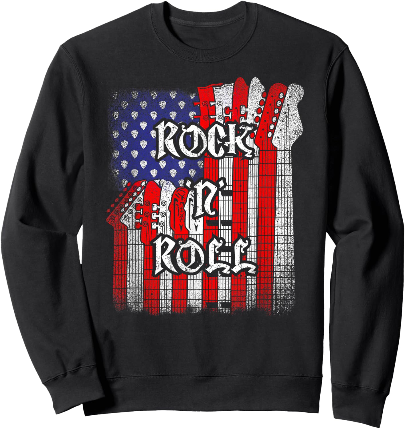 Rock And Roll American Flag Guitar , Independence Day Sweatshirt - Sweatshirt | Black