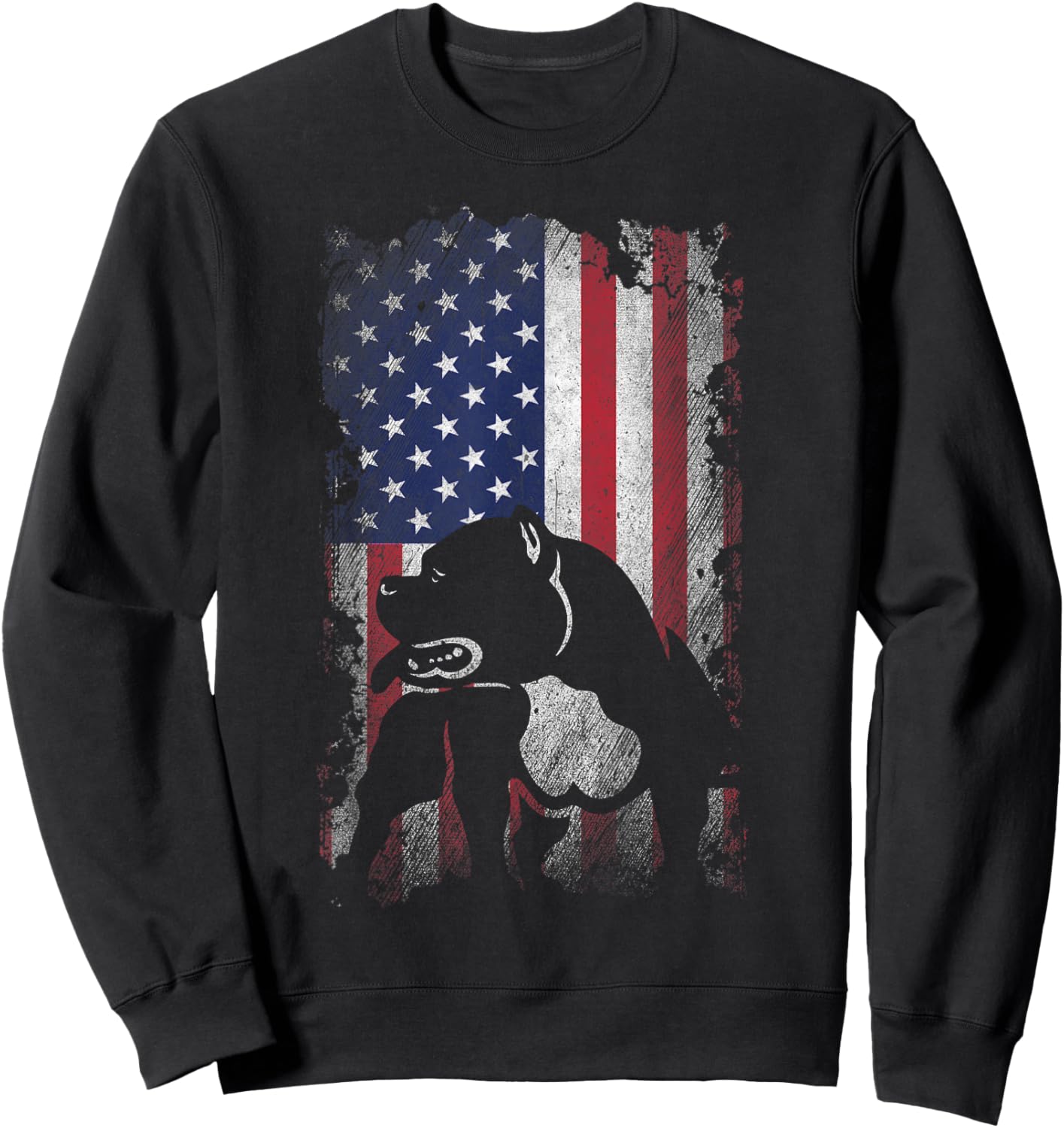 Patriotic American Bully American Flag USA Pitbull Dog Lover Women Kids Men Sweatshirt - Sweatshirt | Black