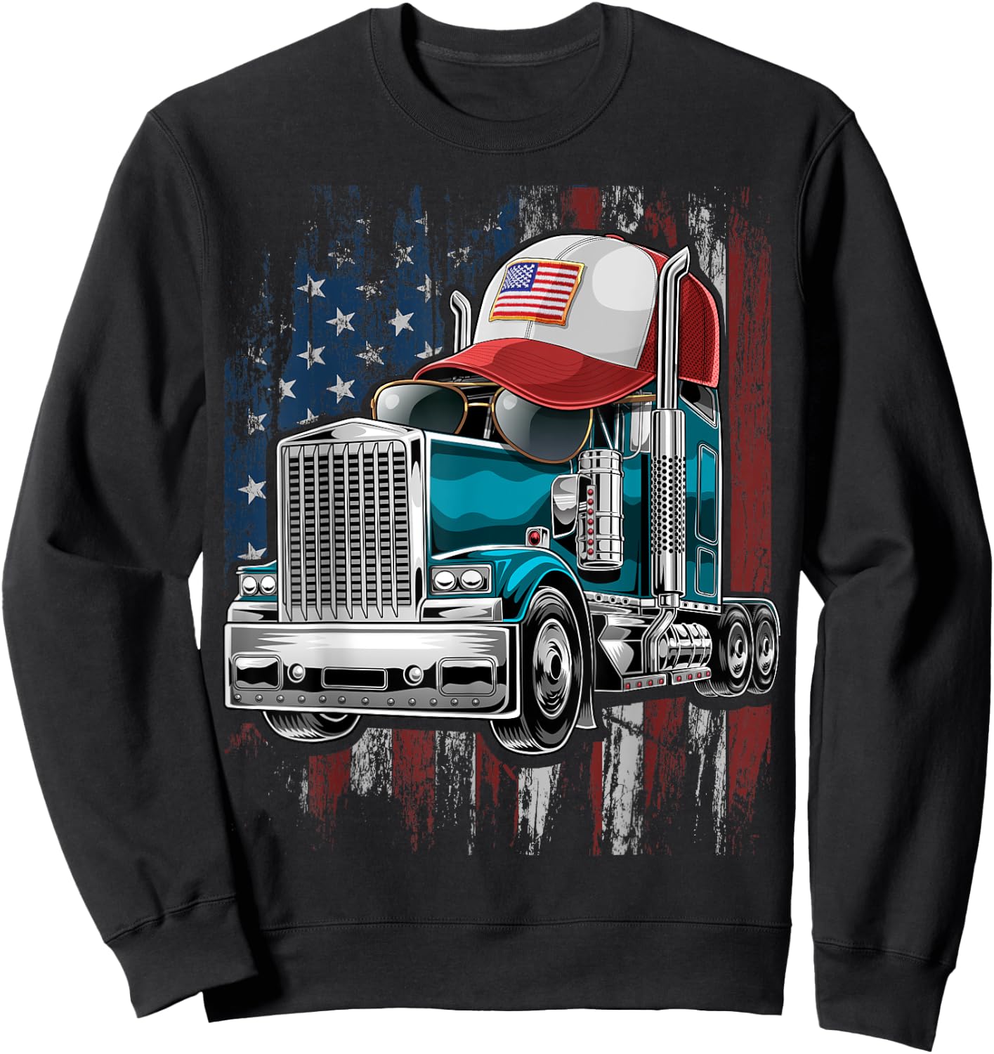 Trucker American Flag Trucker Hat Truck Driver Gift Men Sweatshirt - Sweatshirt | Black