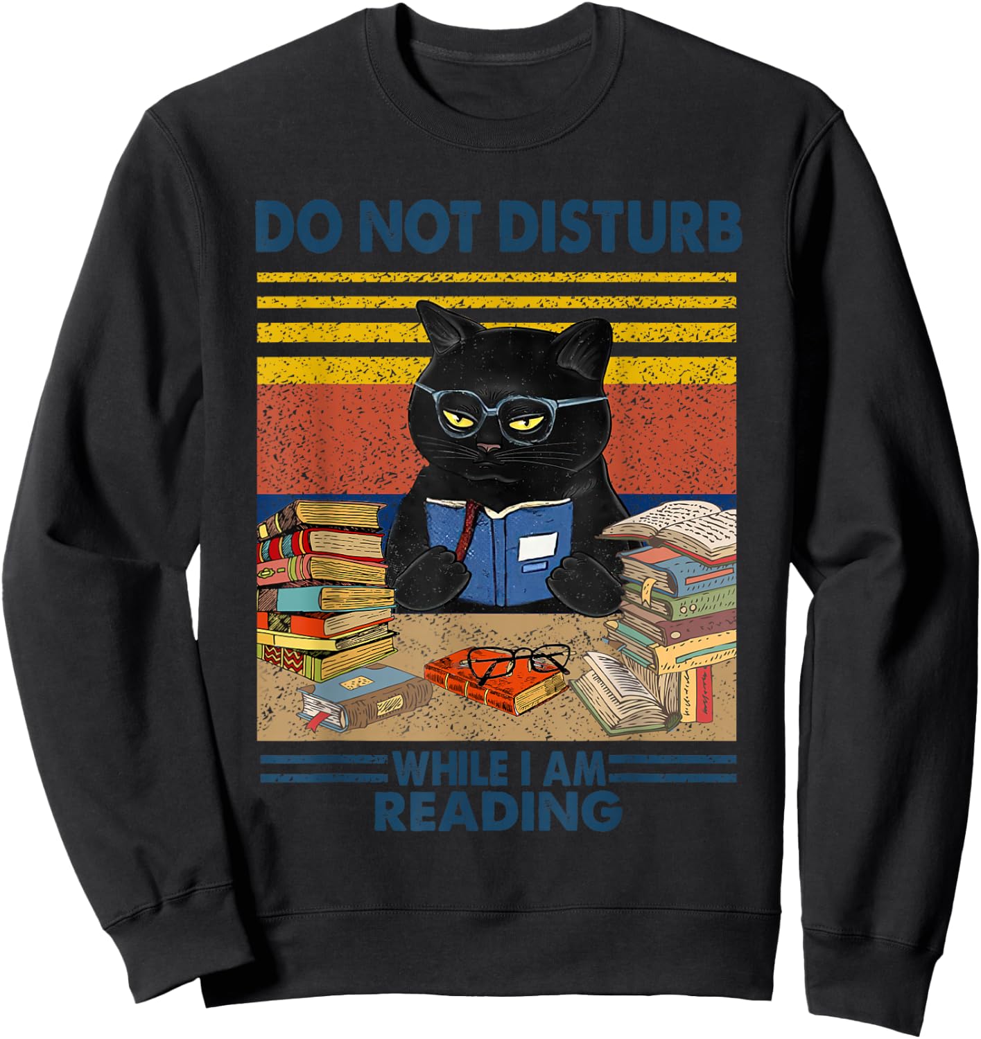 Do Not Disturb When I'm Reading A Book Black Glassed Cat Sweatshirt - Sweatshirt | Black