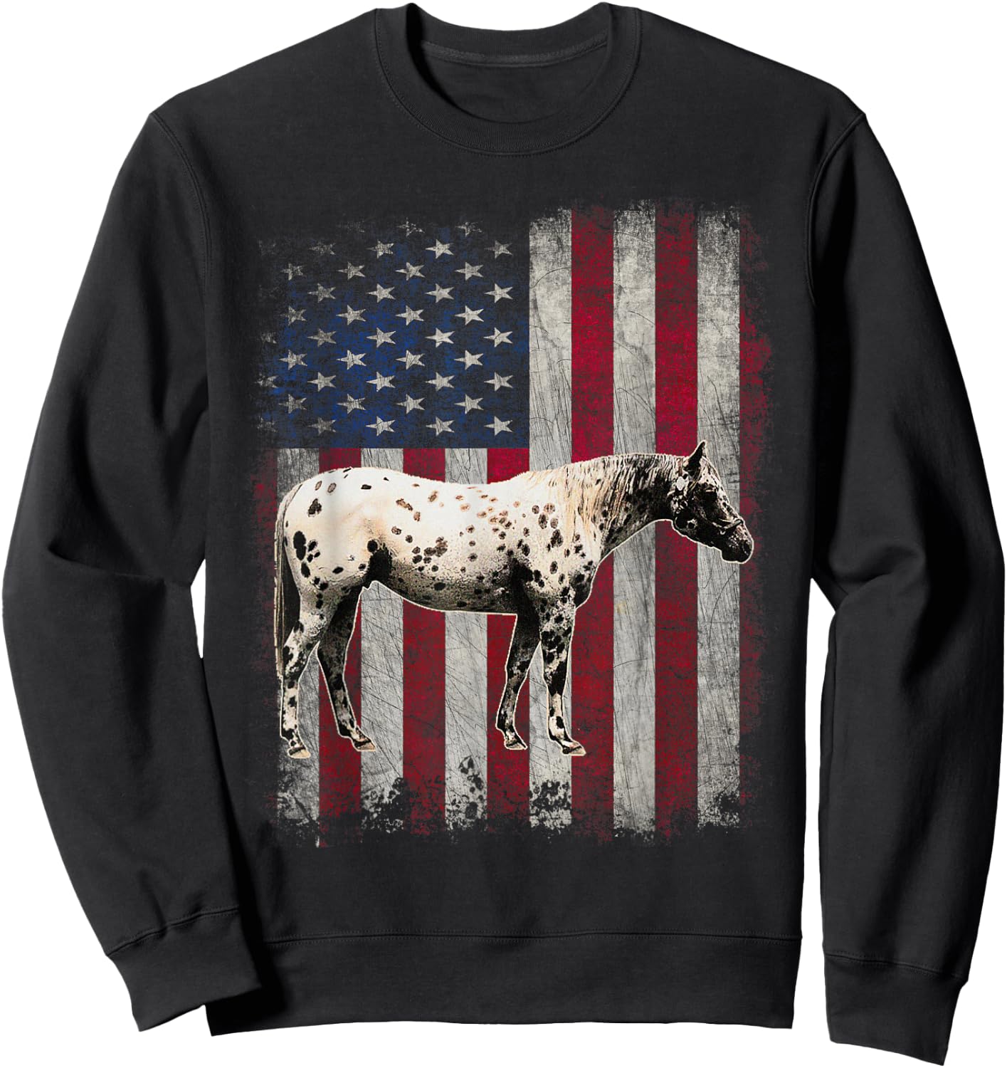 Appaloosa Horse Patriotic American Flag Vintage Horseback Women Kids Men Sweatshirt - Sweatshirt | Black
