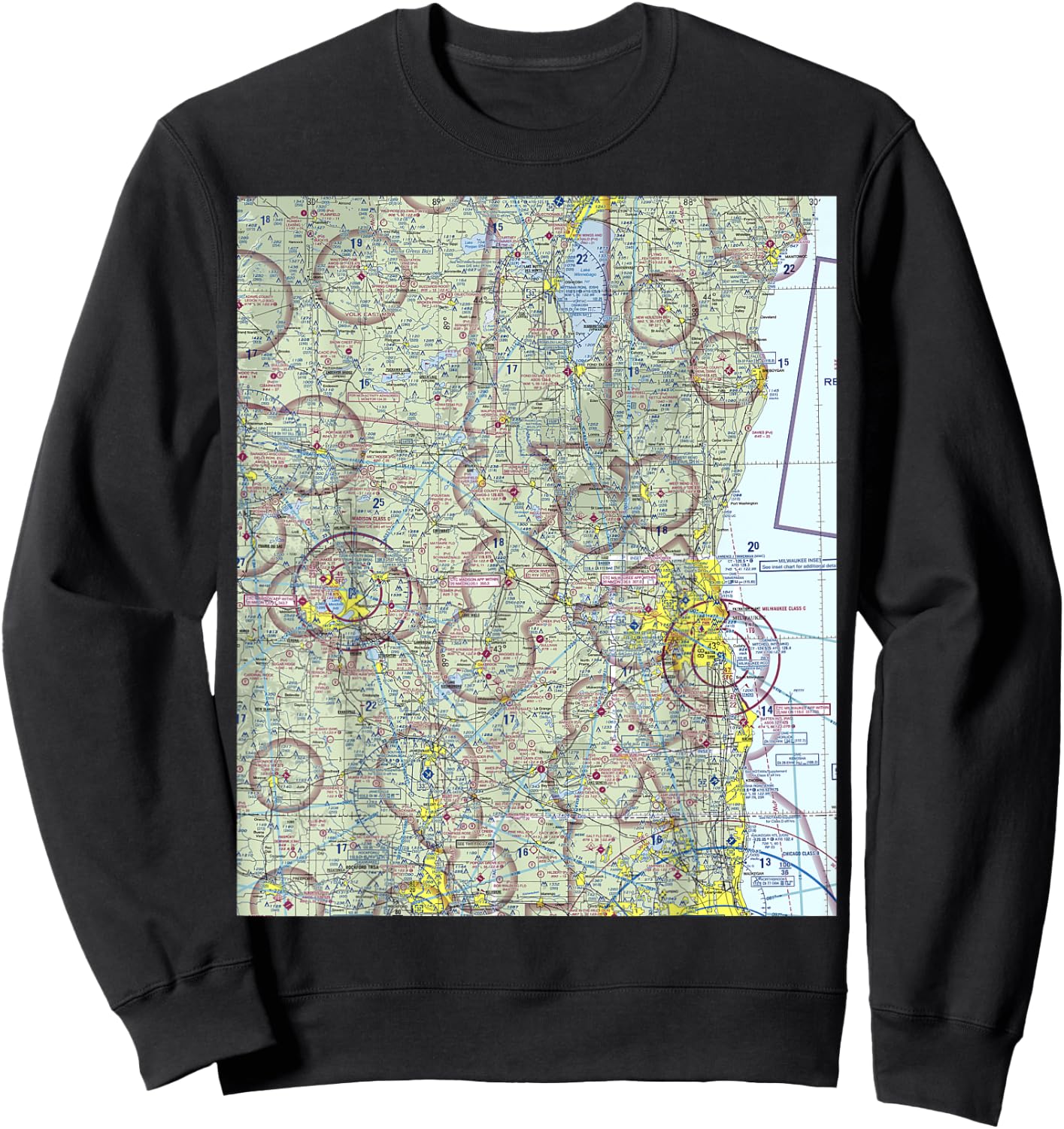 Aeronautical VFR Sectional Chart - Oshkosh Sweatshirt - Sweatshirt | Black