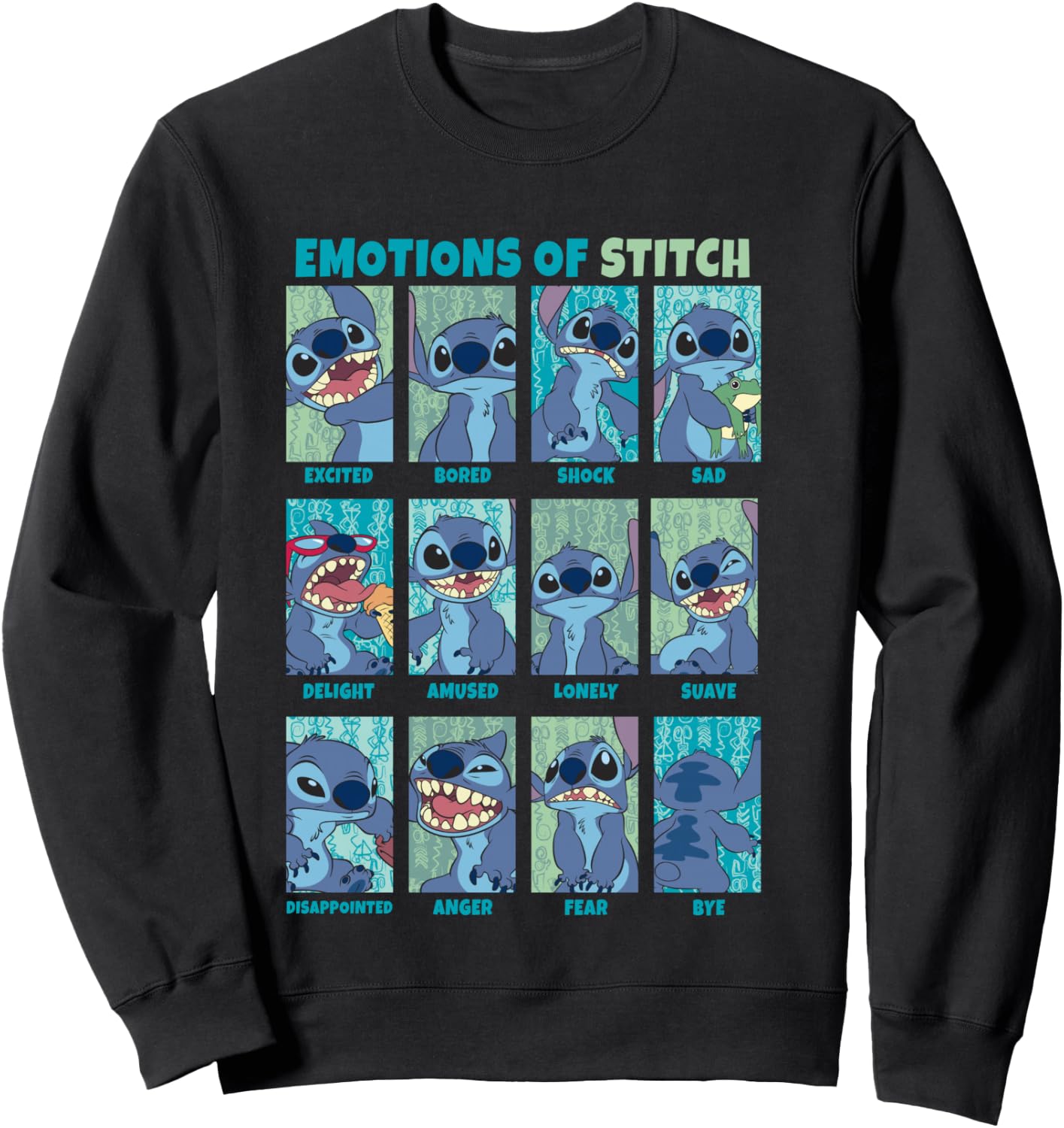 Disney Lilo & Stitch Emotions of Stitch Box Up Panels Sweatshirt - Sweatshirt | Black