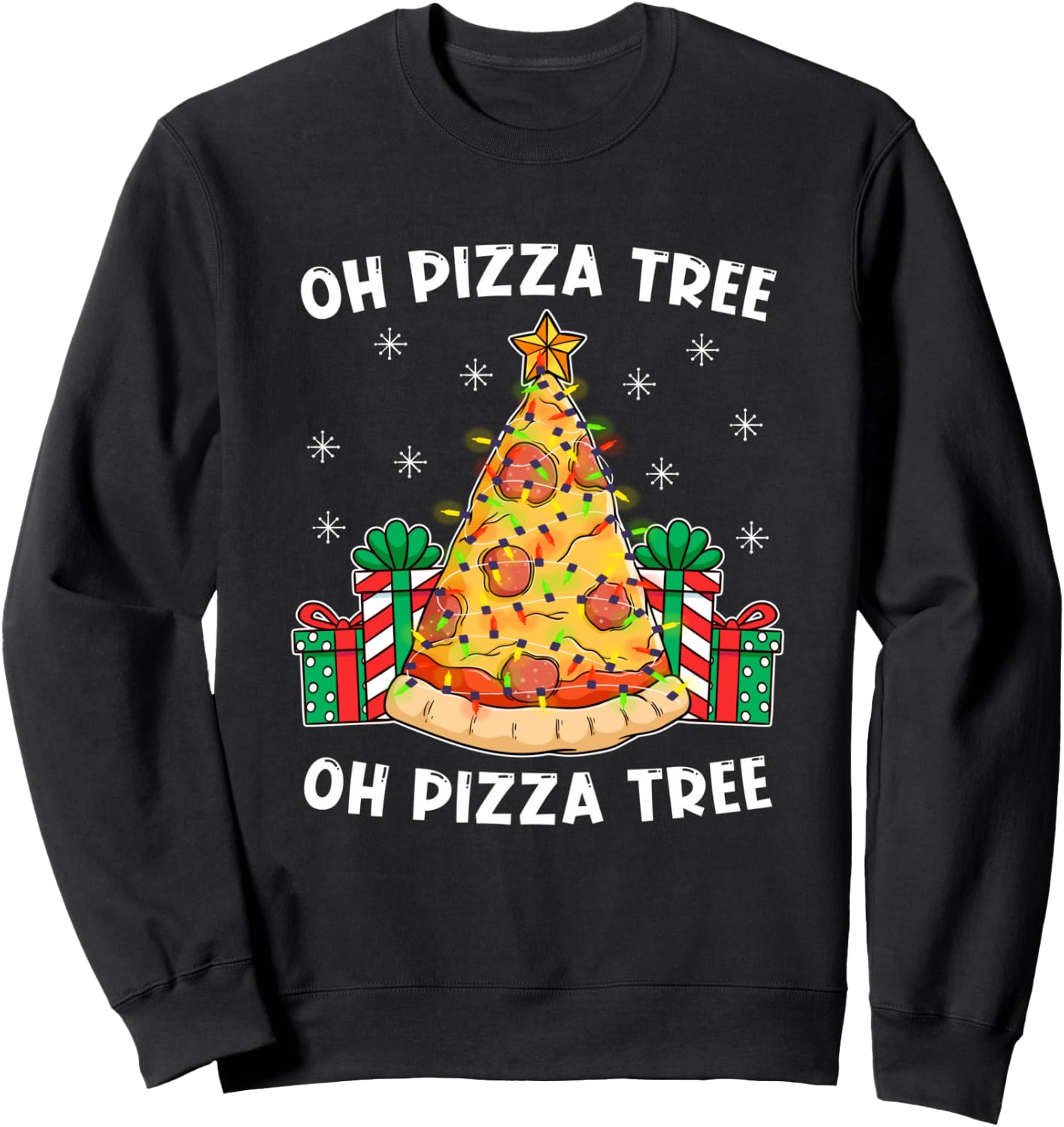 Oh Pizza Tree Xmas Food Present Christmas Pizza Tree Sweatshirt - Sweatshirt | Black