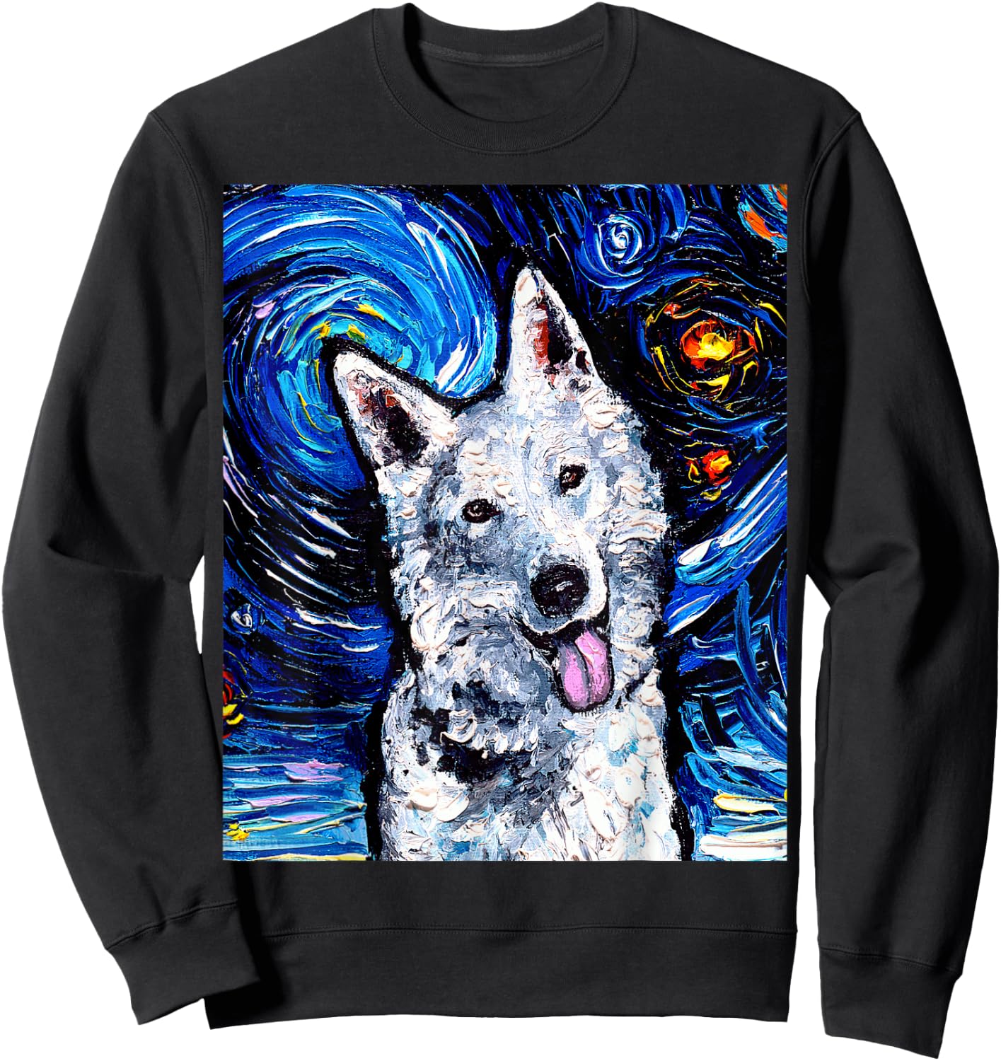 White German Shepherd Portrait Starry Night Dog Art by Aja Sweatshirt - Sweatshirt | Black