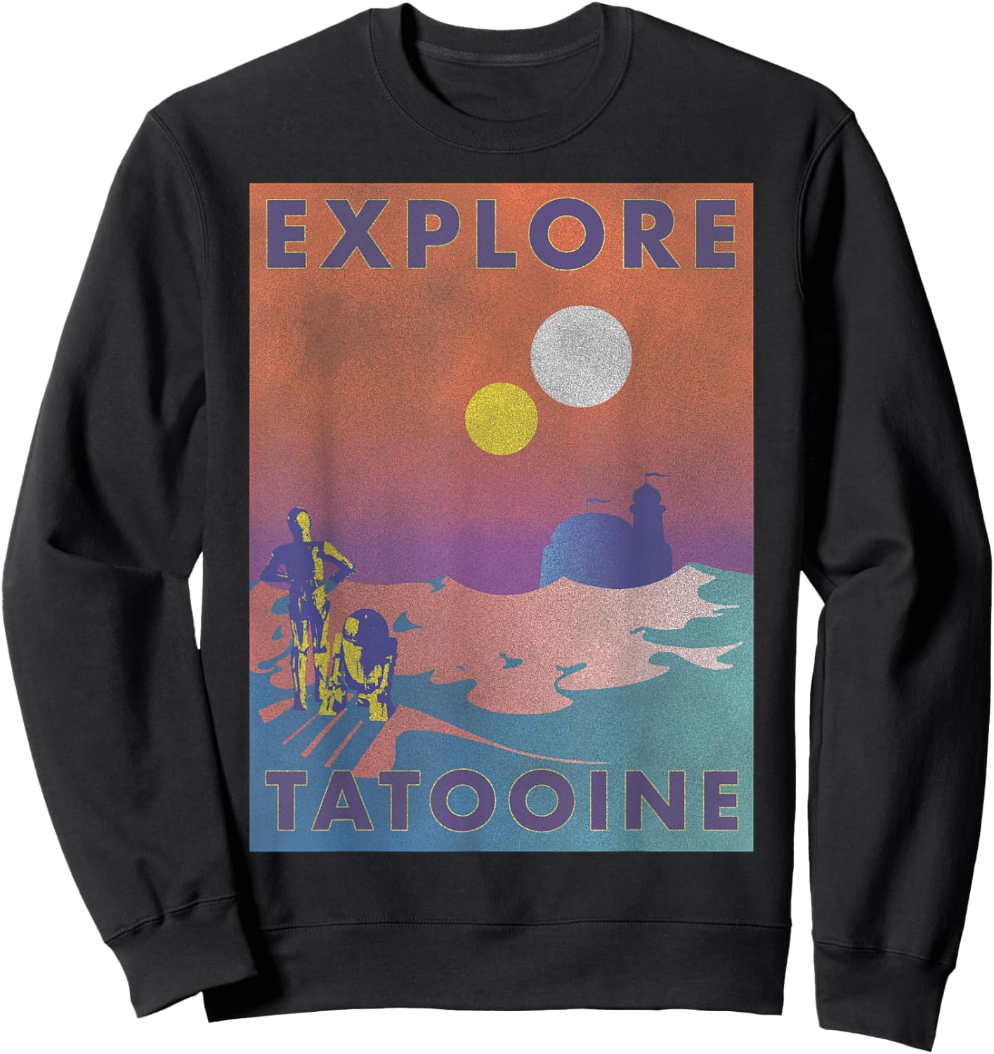 Star Wars Explore Tatooine Faded Retro C-3PO & R2-D2 Poster Sweatshirt - Sweatshirt | Black