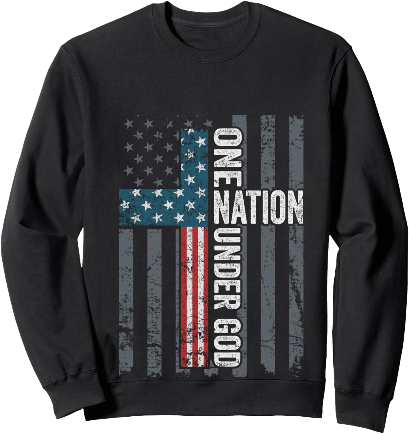 ONE NATION UNDER GOD - USA Cross Flag Christian - ON BACK Sweatshirt - Sweatshirt | Black