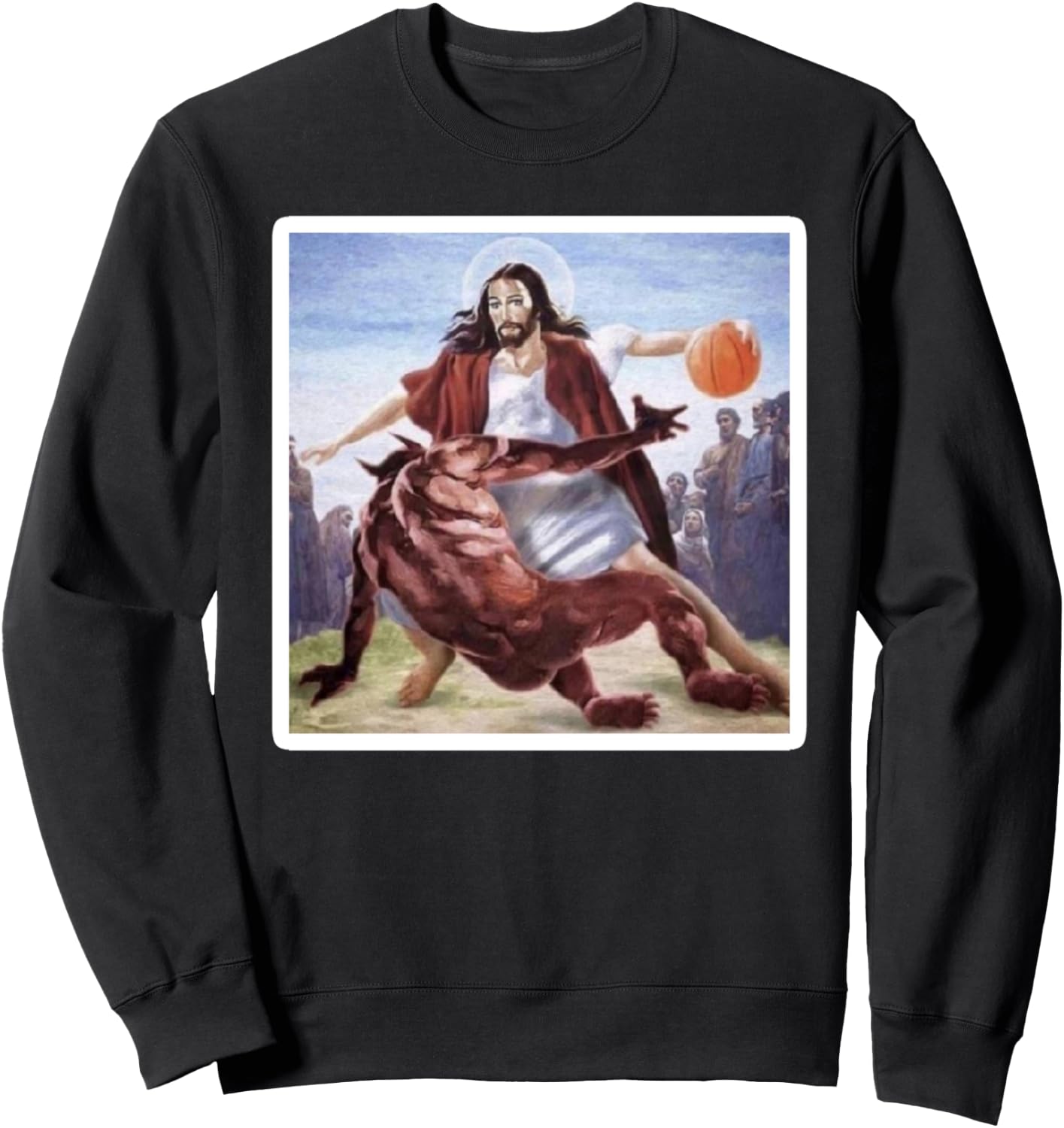 Jesus Crossing Up Satan Basketball Sweatshirt - Sweatshirt | Black