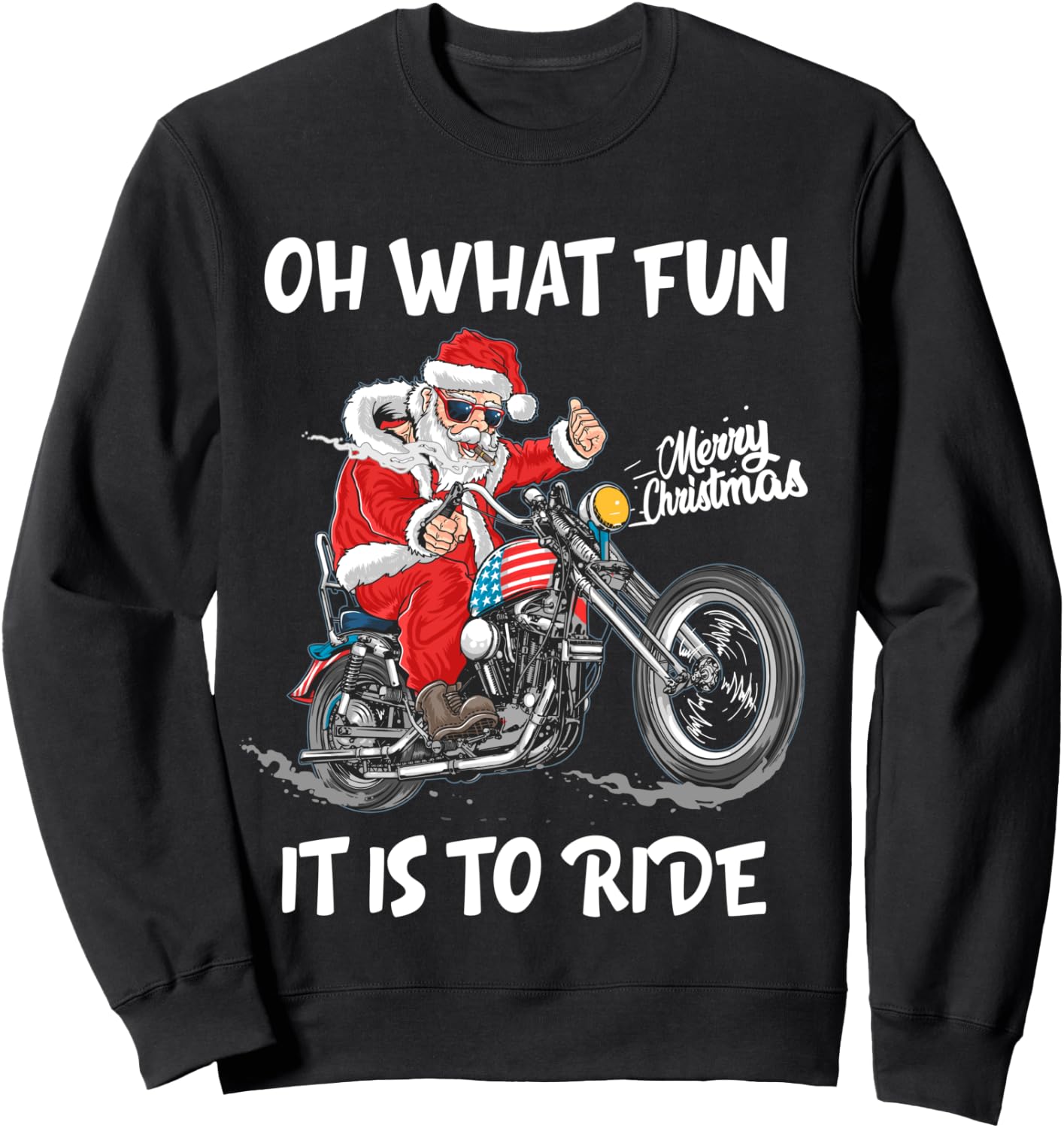 Biker Santa Motorcycle Fan Merry Christmas Xmas Holidays Sweatshirt - Sweatshirt | Black