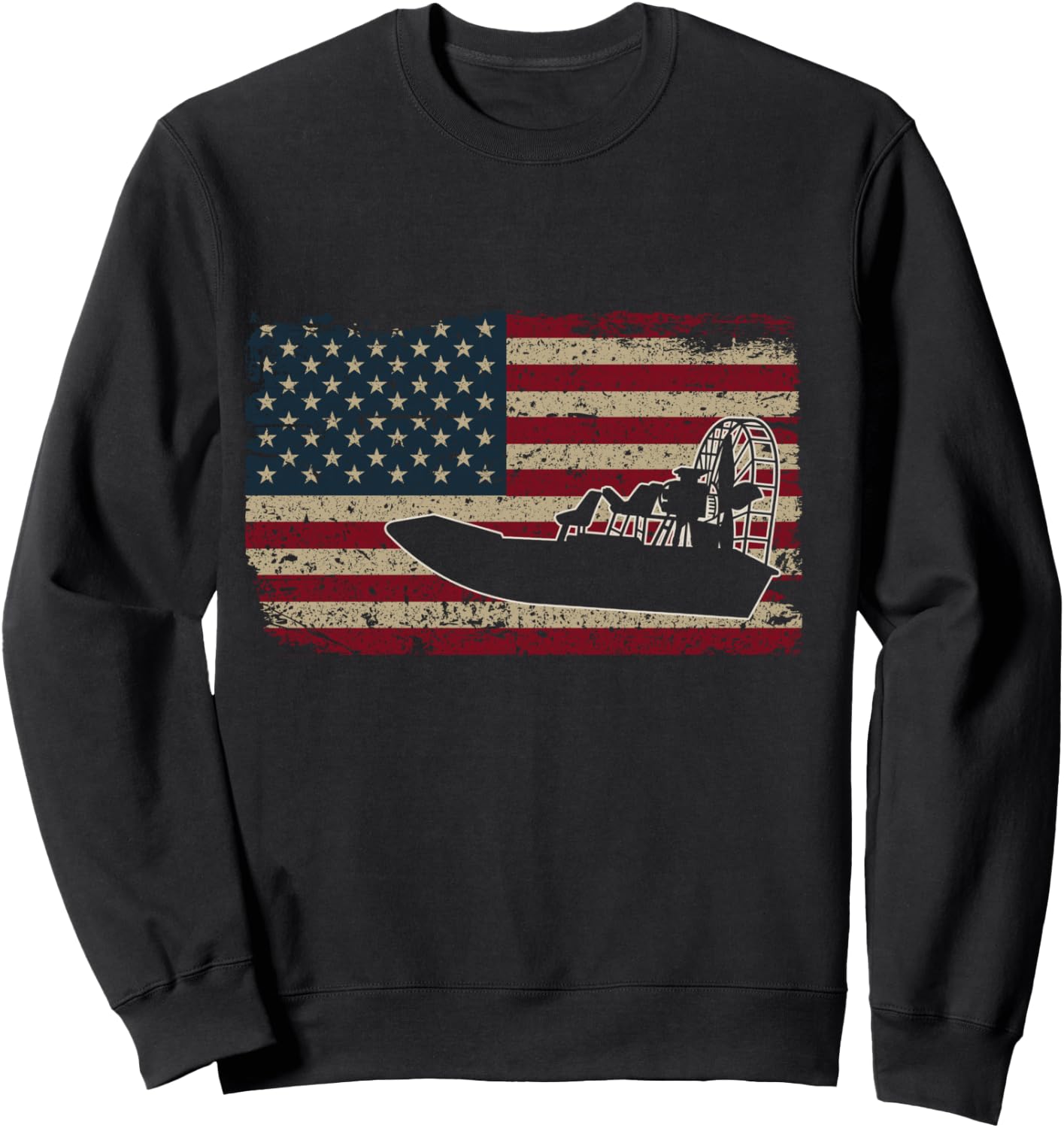 Airboat America Flag I Patriotic Airboat Captain Racing Gift Sweatshirt - Sweatshirt | Black
