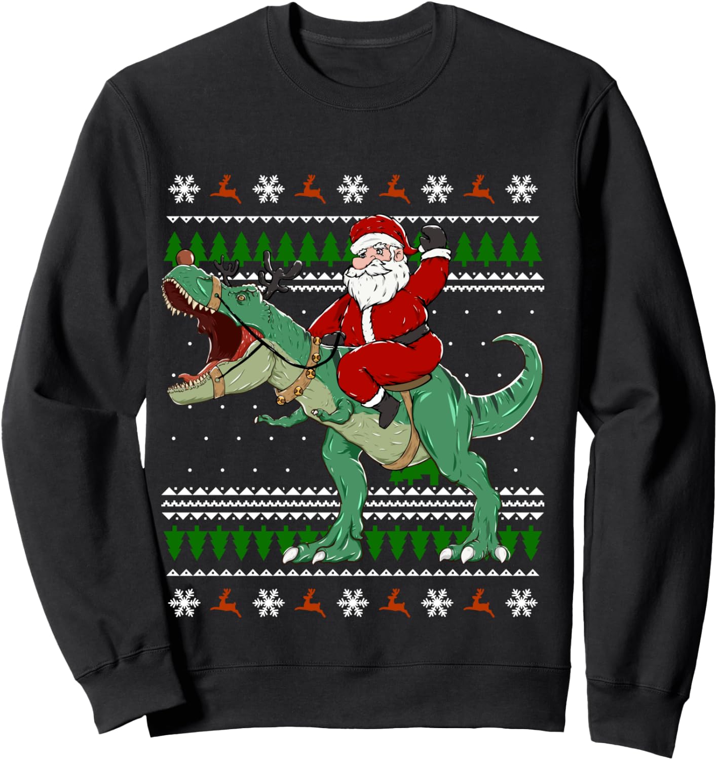 Santa Riding Dino | Funny Christmas Ugly Sweater Sweatshirt - Sweatshirt | Black