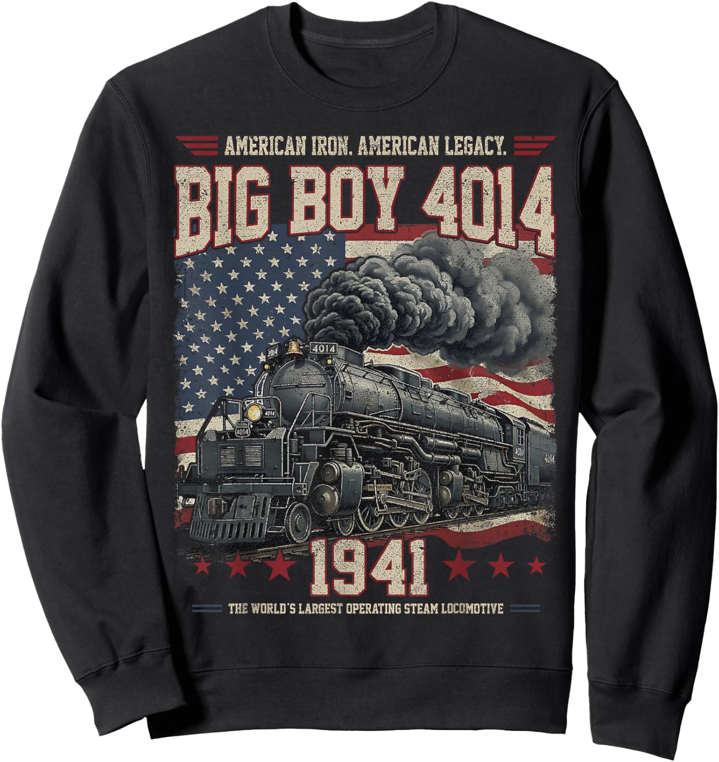 Big Boy 4014 Train 4th of July Retro US Flag Vintage Apparel Sweatshirt - Sweatshirt | Black