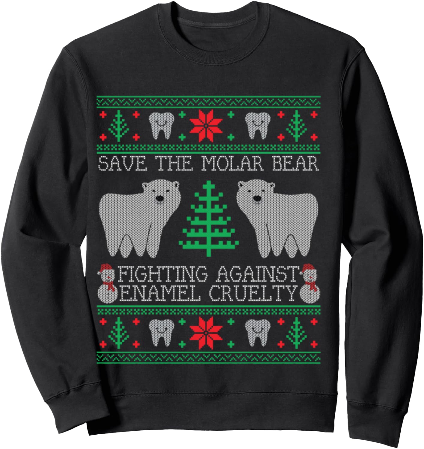 Save The Molar Bear Dental Dentist Ugly Christmas Sweaters Sweatshirt - Sweatshirt | Black