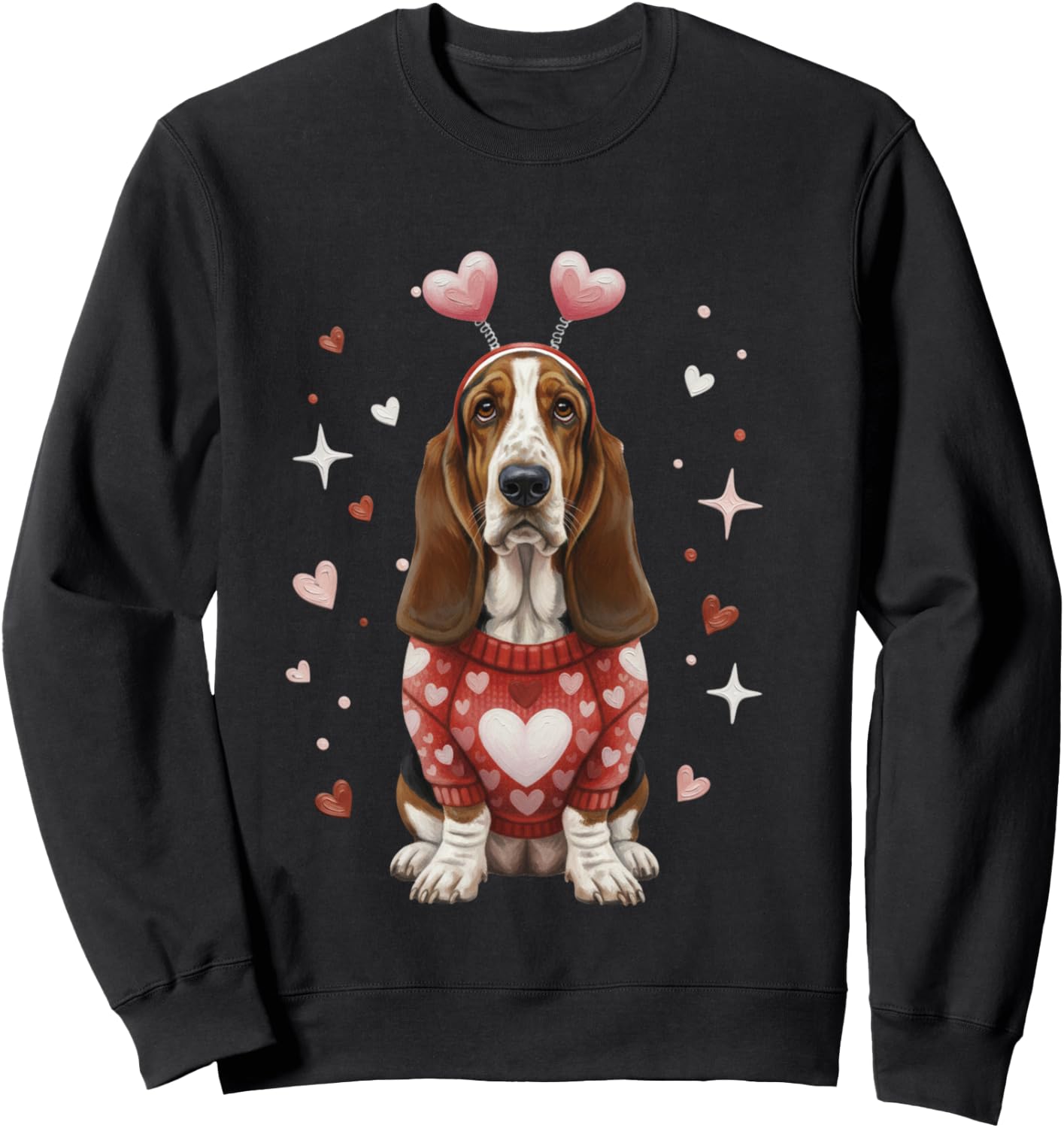 Cute Basset Hound Valentine Heart Valentines Day Sweatshirt - Sweatshirt | Black