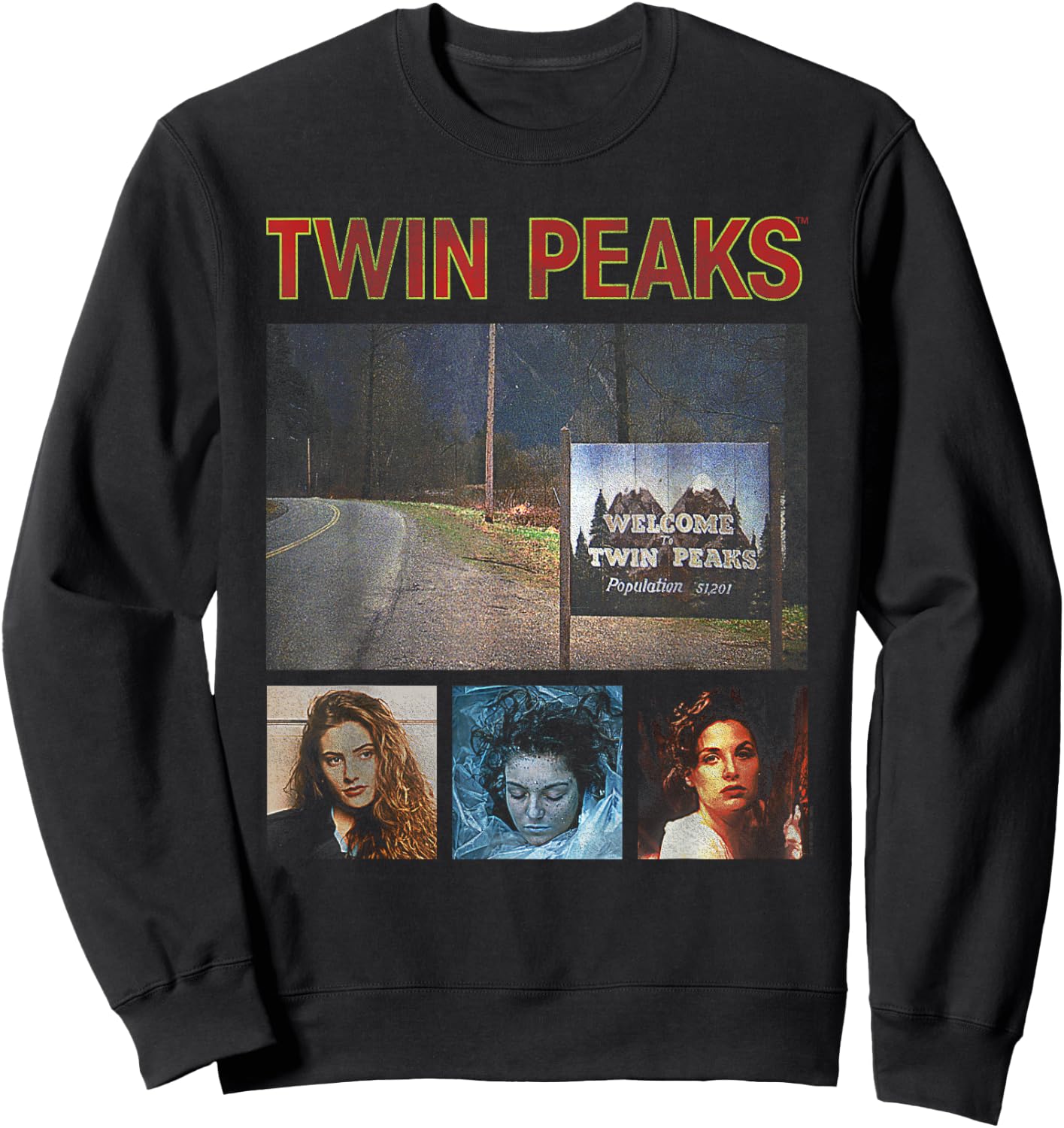 Twin Peaks Welcome Sign with Shelly, Laura, and Audrey TV Sweatshirt - Sweatshirt | Black