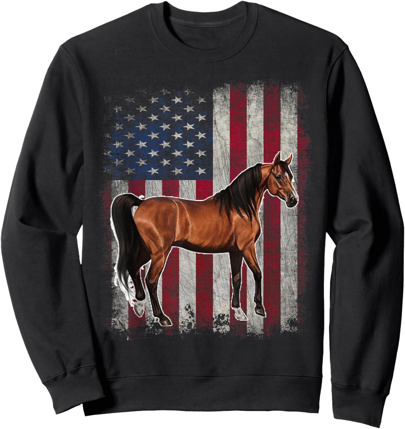Arabian Horse Patriotic American Flag Vintage Horseback Sweatshirt - Sweatshirt | Black