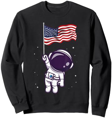 4th Of July Astronaut USA American Flag Funny Patriotic Sweatshirt - Sweatshirt | Black